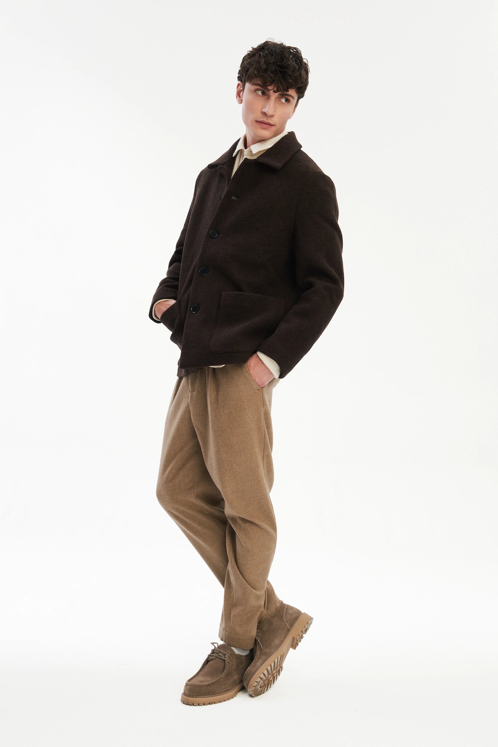 Boiled Wool Jacket in a Dark Chocolate Brown Italian Boiled Wool