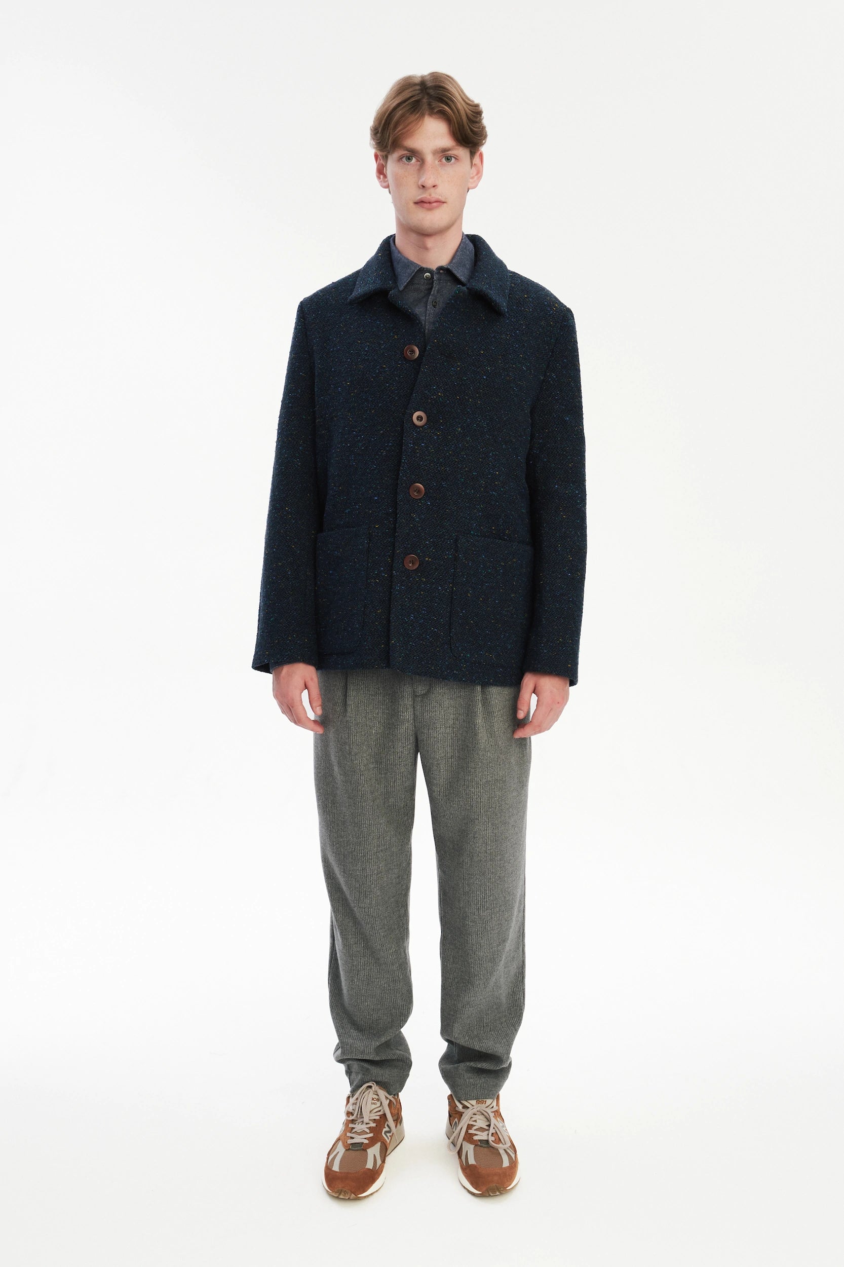 Cool Jacket in a Navy Blue Colourful Spotted Italian Virgin Wool with Recycled Cotton Lining