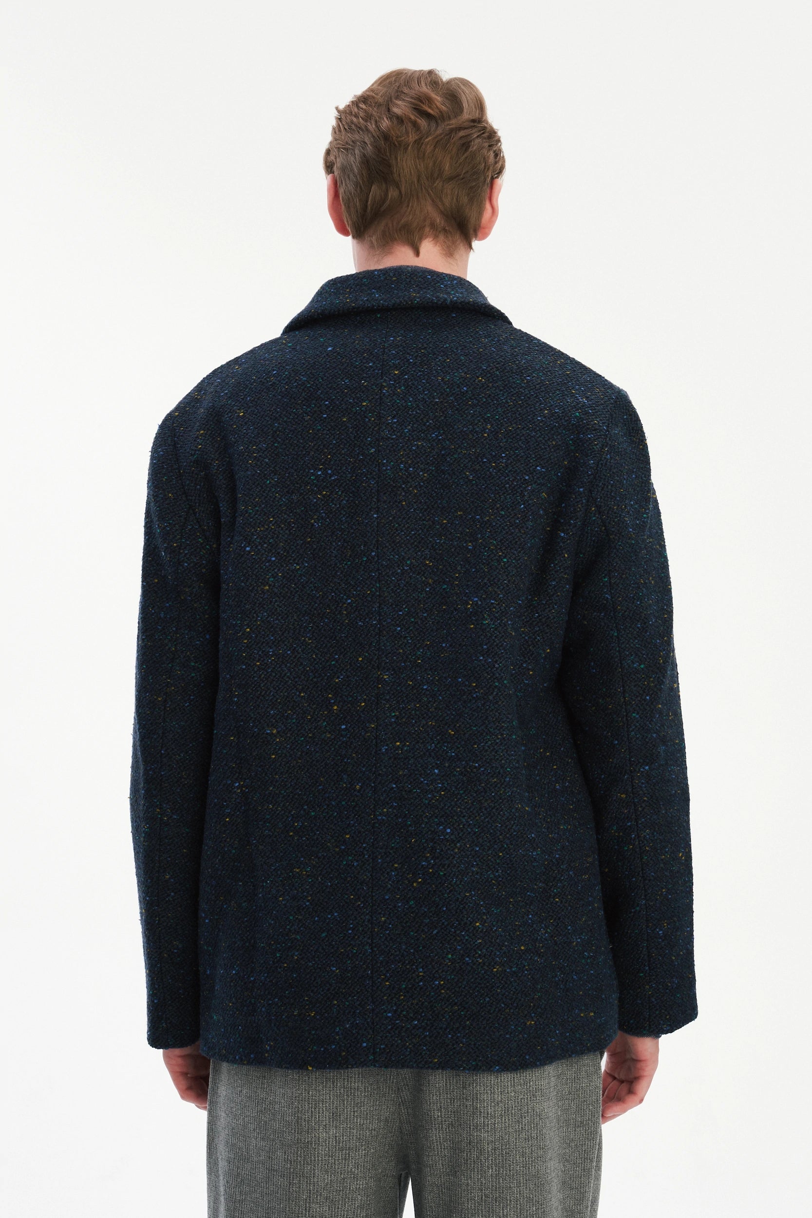 Cool Jacket in a Navy Blue Colourful Spotted Italian Virgin Wool with Recycled Cotton Lining