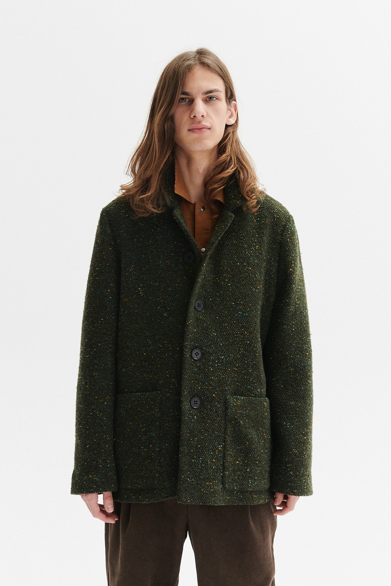 Jacket in a Fresh Dark Spotted Green Italian Virgin Wool