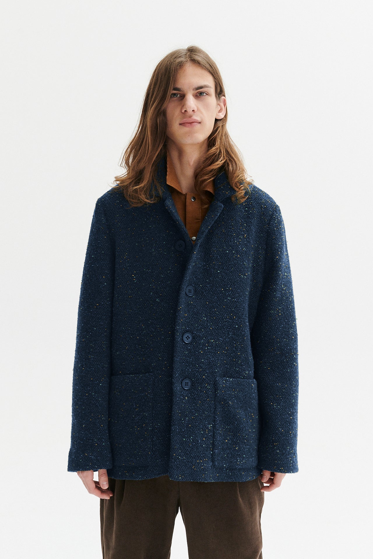 Jacket in a Fresh Navy Spotted Italian Virgin Wool