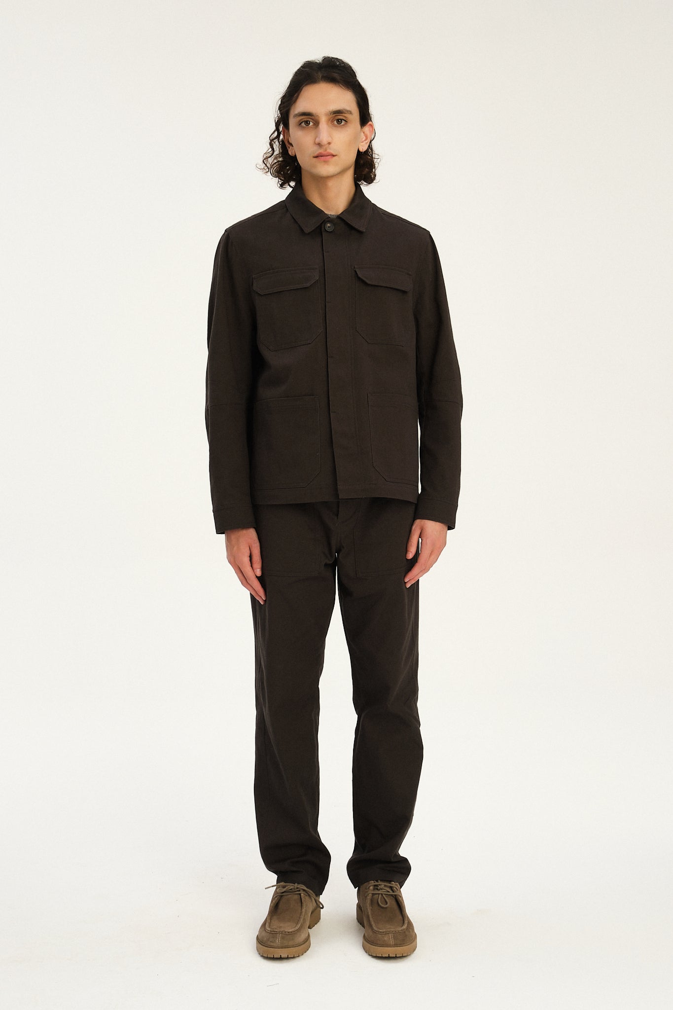 Cluny Workwear Jacket in a Fine Anthracite Japanese Twill of Cotton and Linen