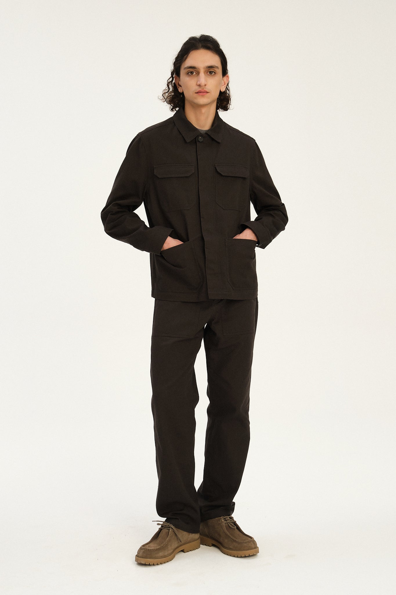 Cluny Workwear Jacket in a Fine Anthracite Japanese Twill of Cotton and Linen