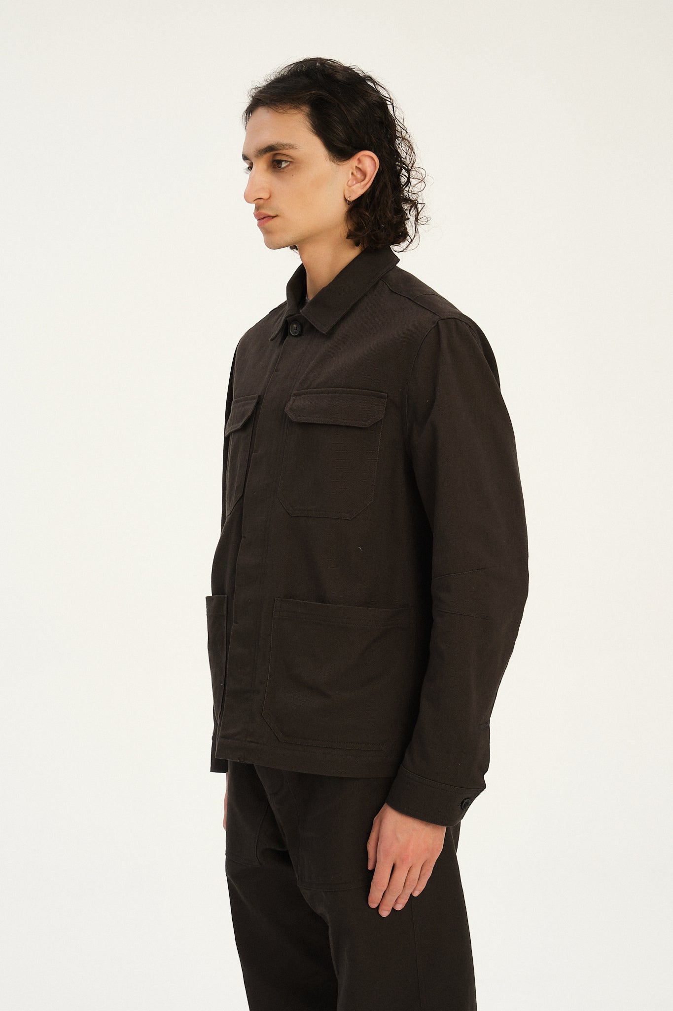 Cluny Workwear Jacket in a Fine Anthracite Japanese Twill of Cotton and Linen