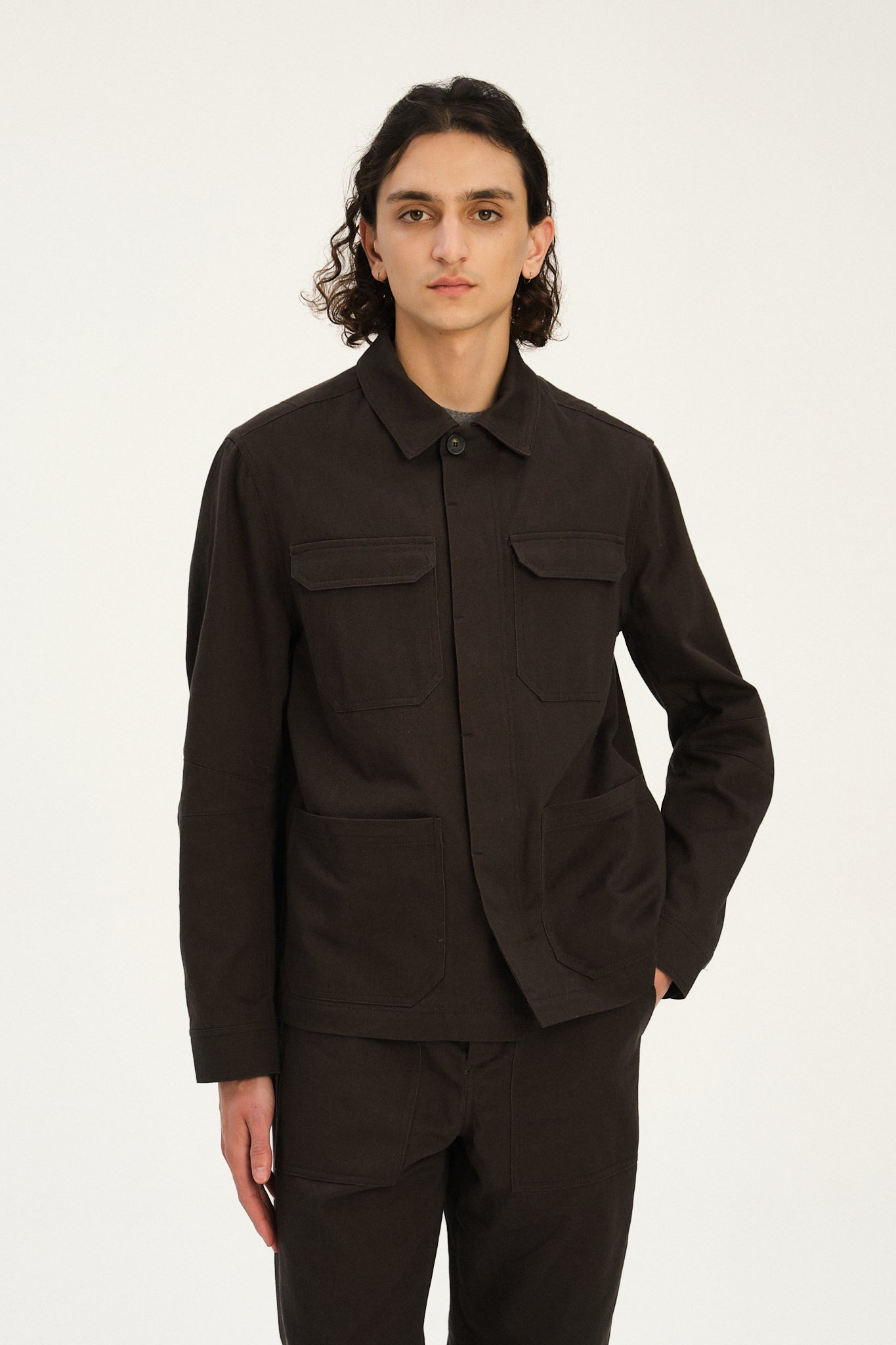 Cluny Workwear Jacket in a Fine Anthracite Japanese Twill of Cotton and Linen