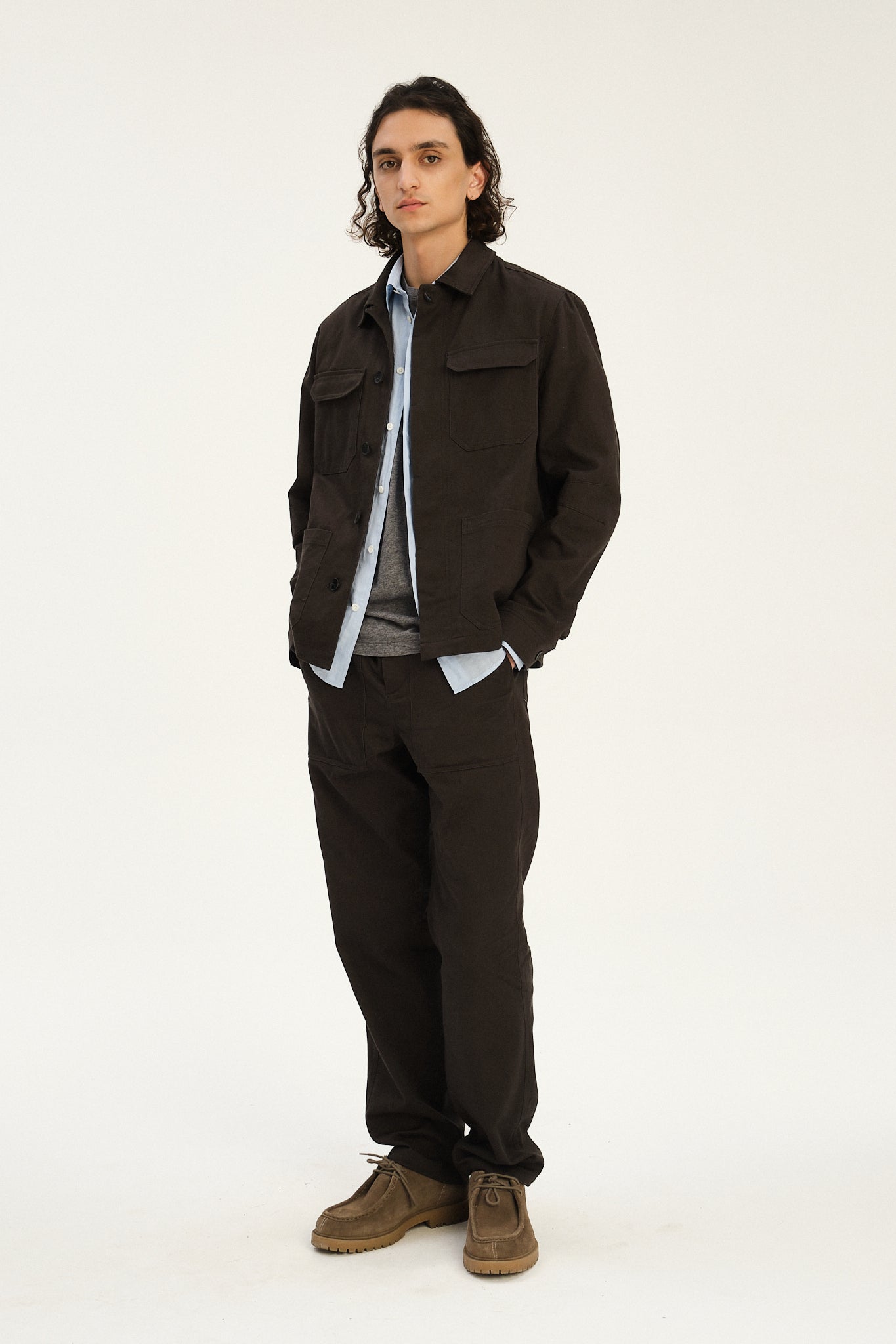 Cluny Workwear Jacket in a Fine Anthracite Japanese Twill of Cotton and Linen