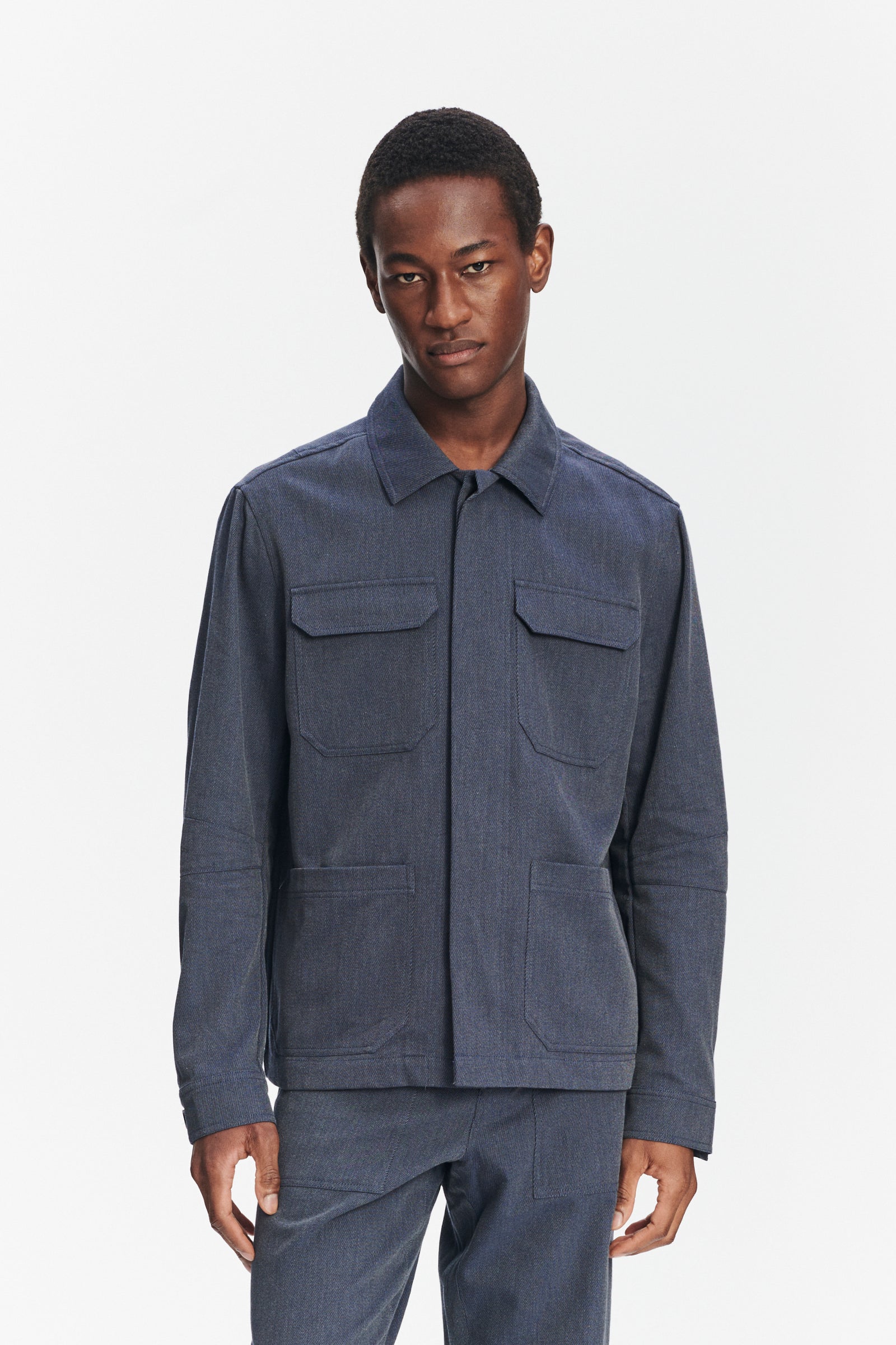 Cluny Workwear Jacket in the Finest Steel Blue Italian Twill Cotton and Wool from Subalpino