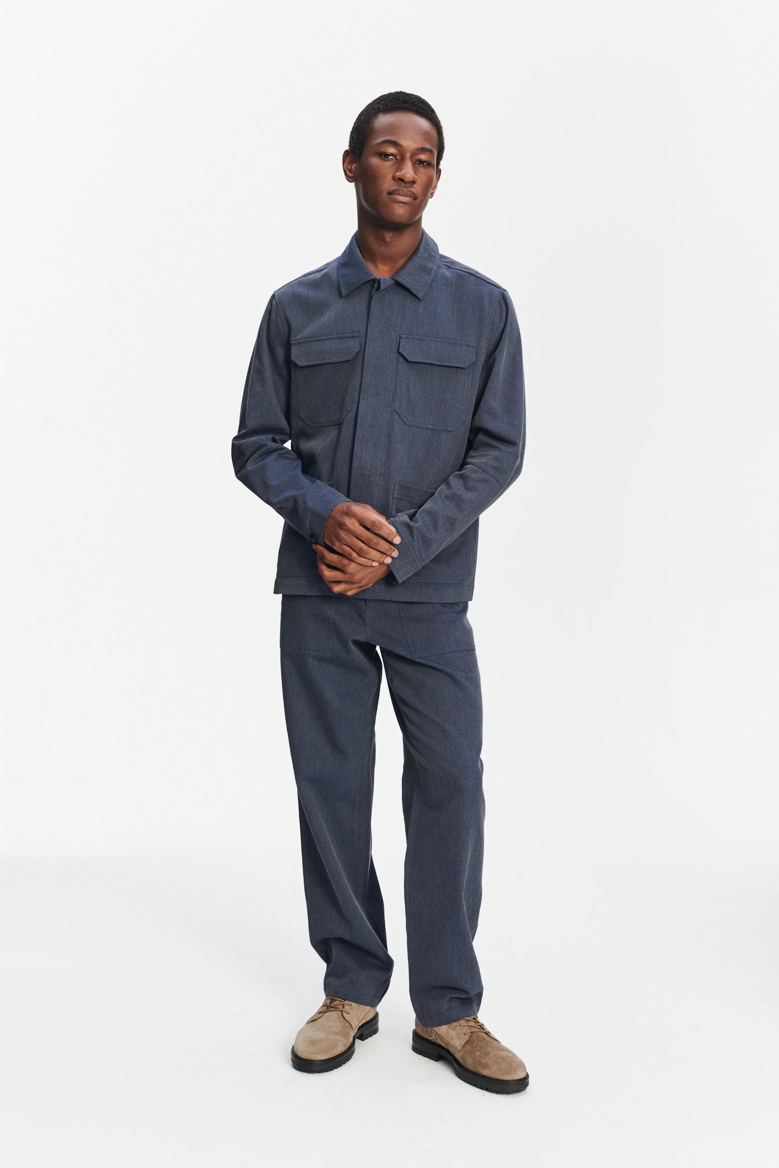 Cluny Workwear Jacket in the Finest Steel Blue Italian Twill Cotton and Wool from Subalpino