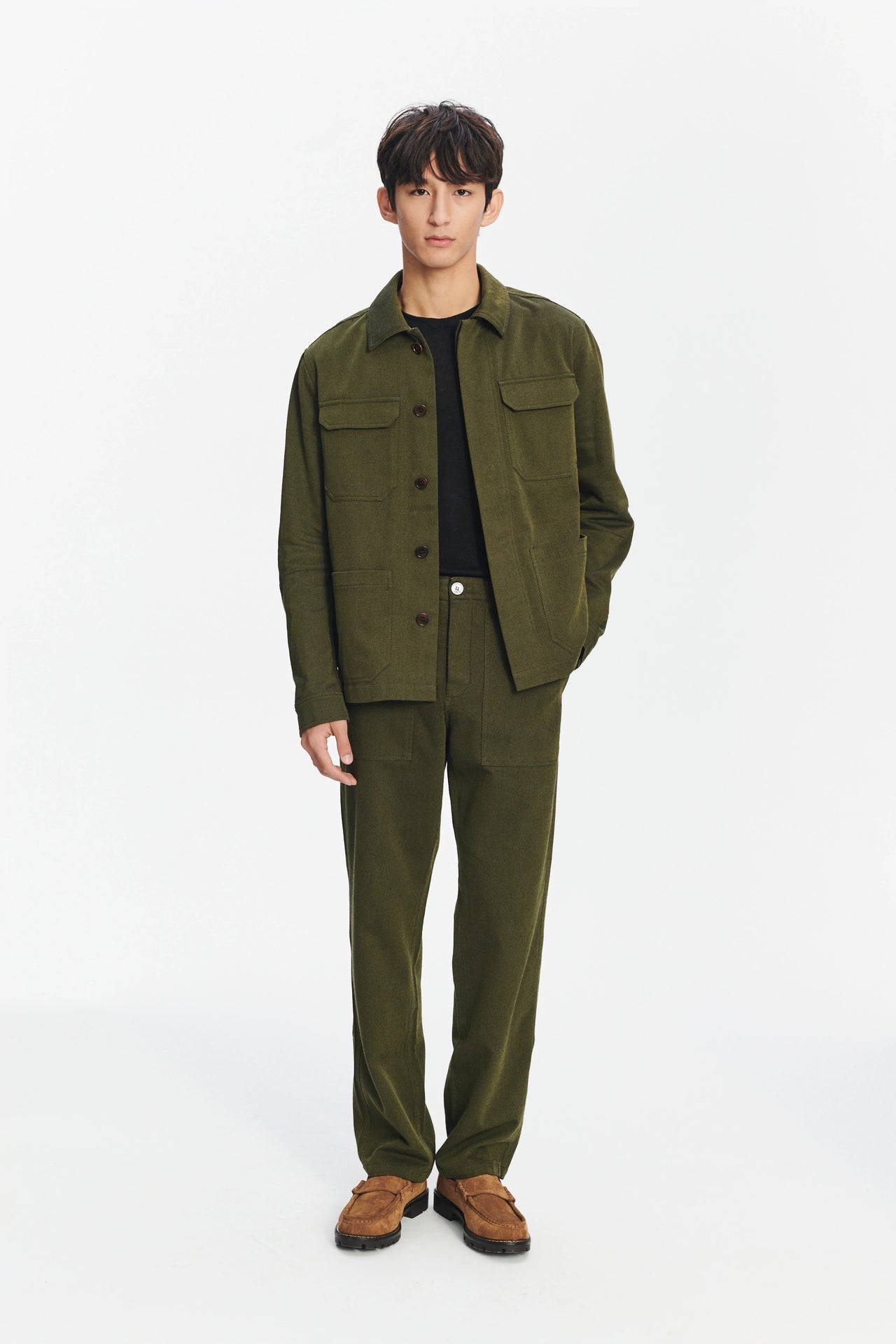 Workwear Jacket in the Finest Green Cotton and Wool Twill