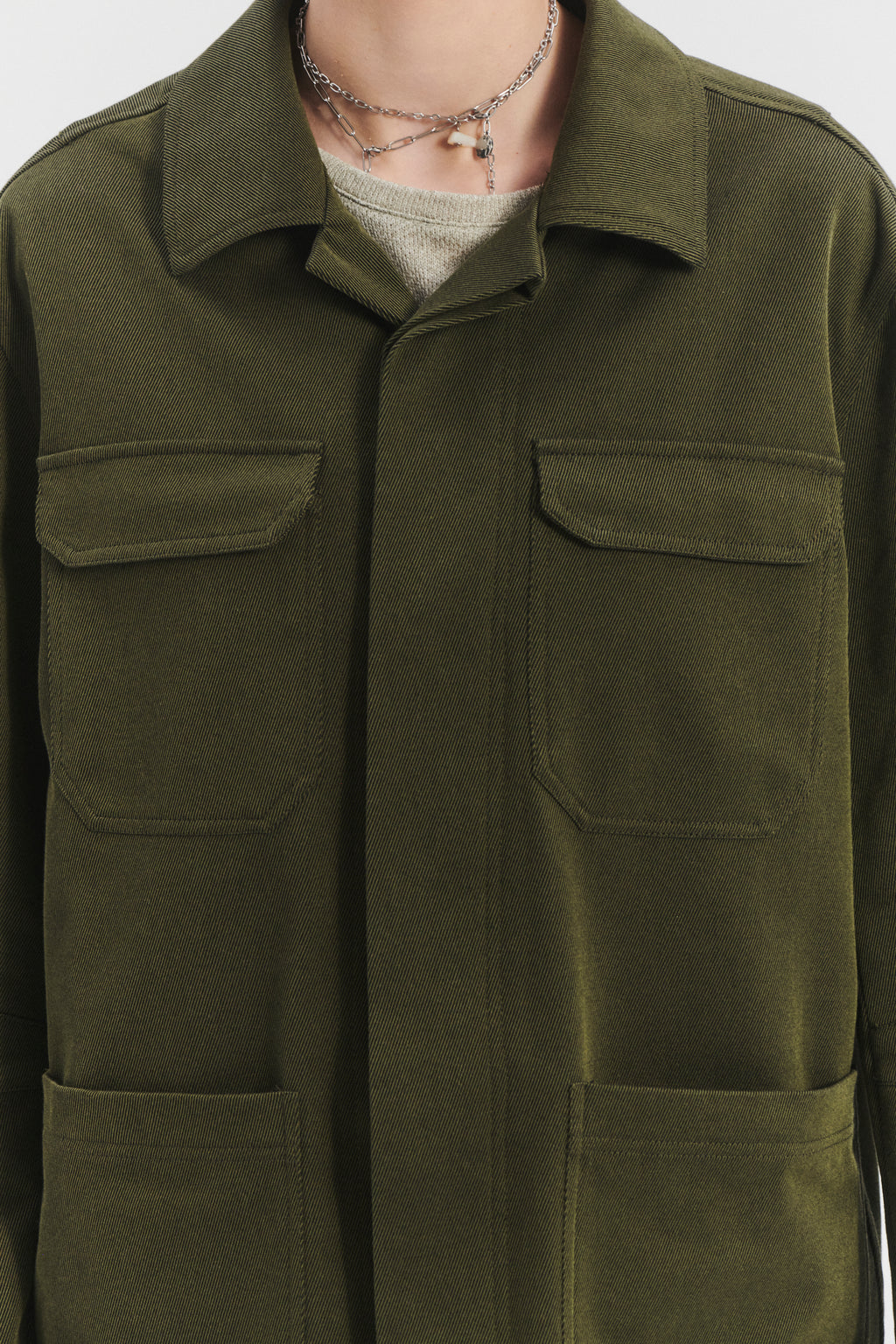 Unisex Workwear Jacket in the Finest Olive Green Italian Cotton and Wool Twill from Subalpino
