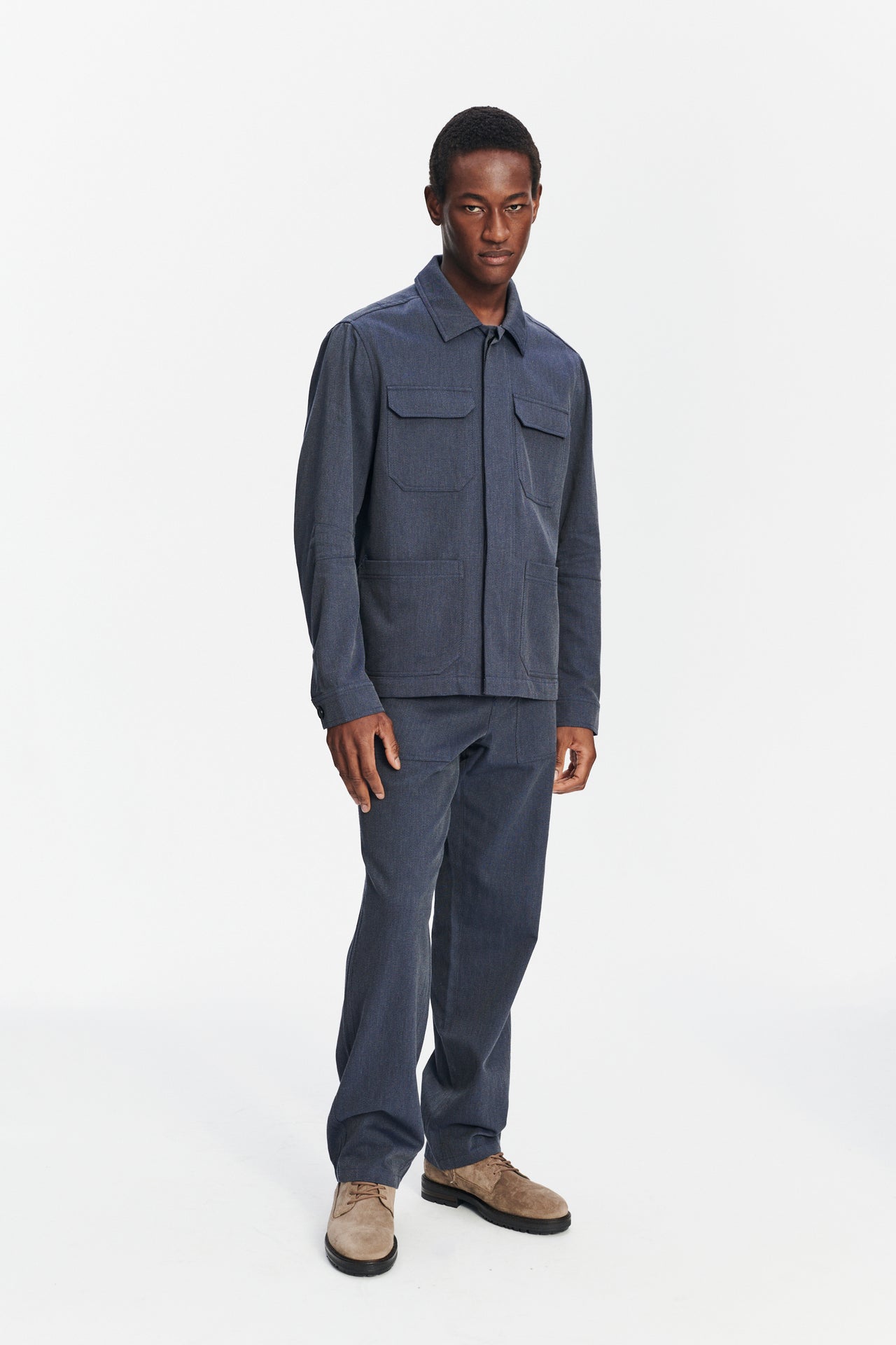 Workwear Jacket in the Finest Blue Cotton and Wool Twill