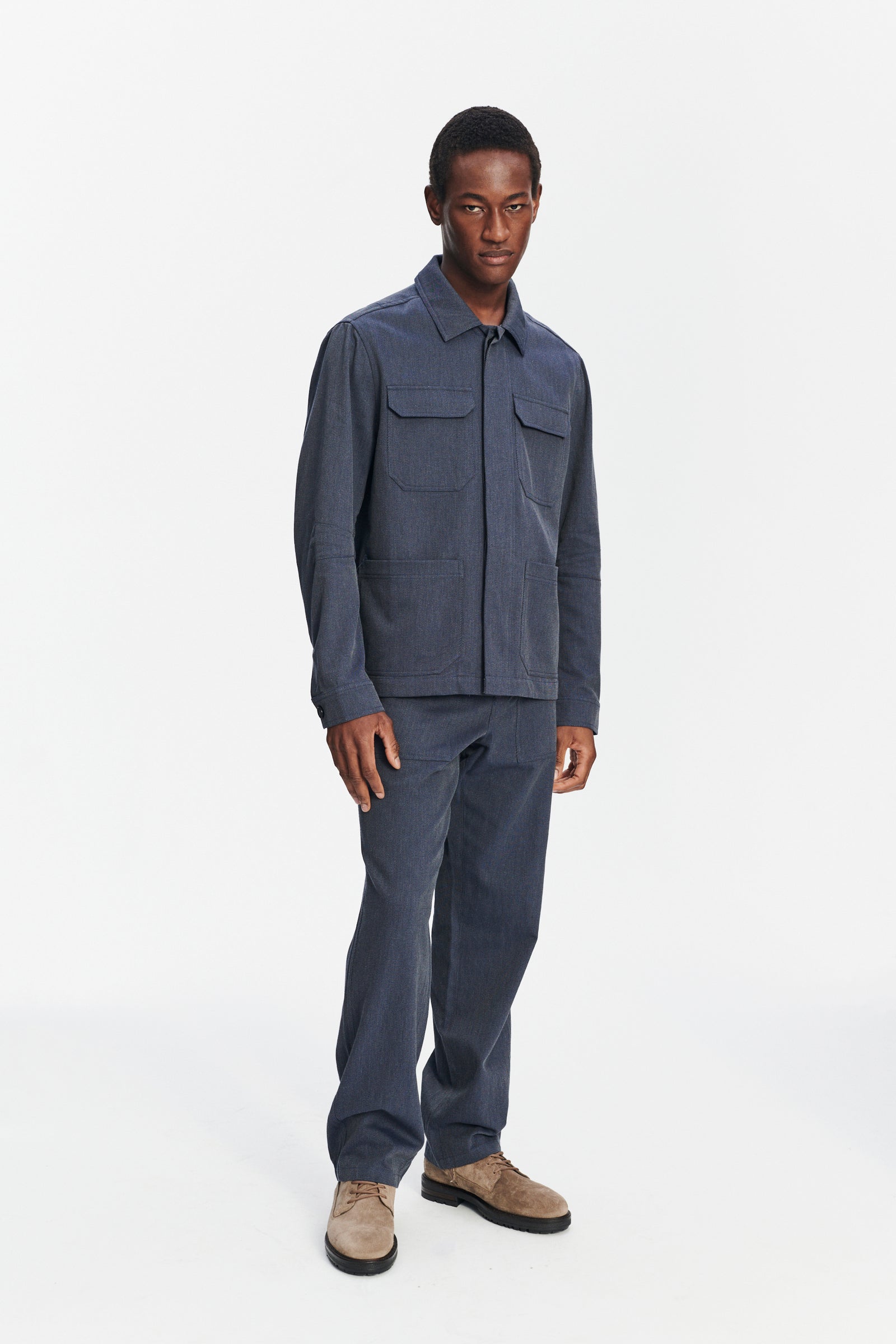 Cluny Workwear Jacket in the Finest Steel Blue Italian Twill Cotton and Wool from Subalpino