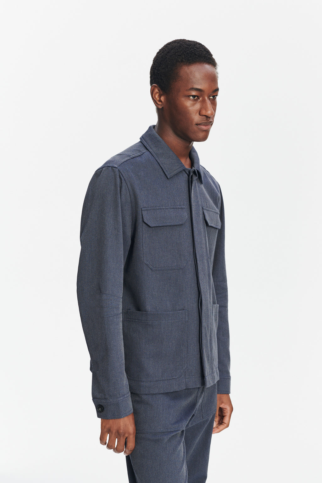 Workwear Jacket in the Finest Steel Blue Italian Twill Cotton and Wool from Subalpino