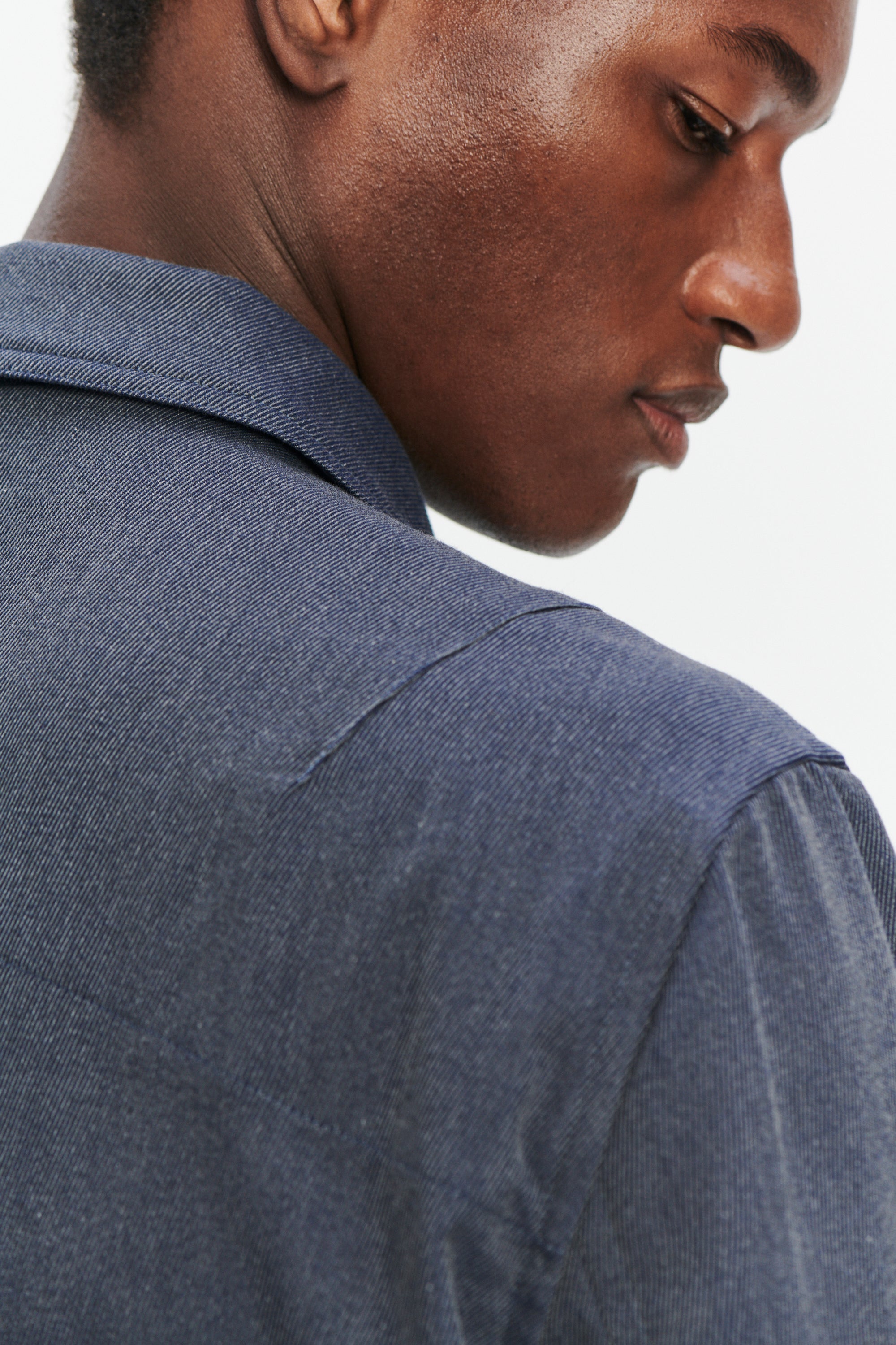 Workwear Jacket in the Finest Steel Blue Italian Twill Cotton and Wool from Subalpino