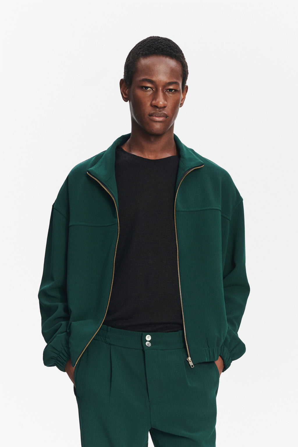 New Zipped Blouson Jacket in Green Finest Wool from Giuseppe Botto