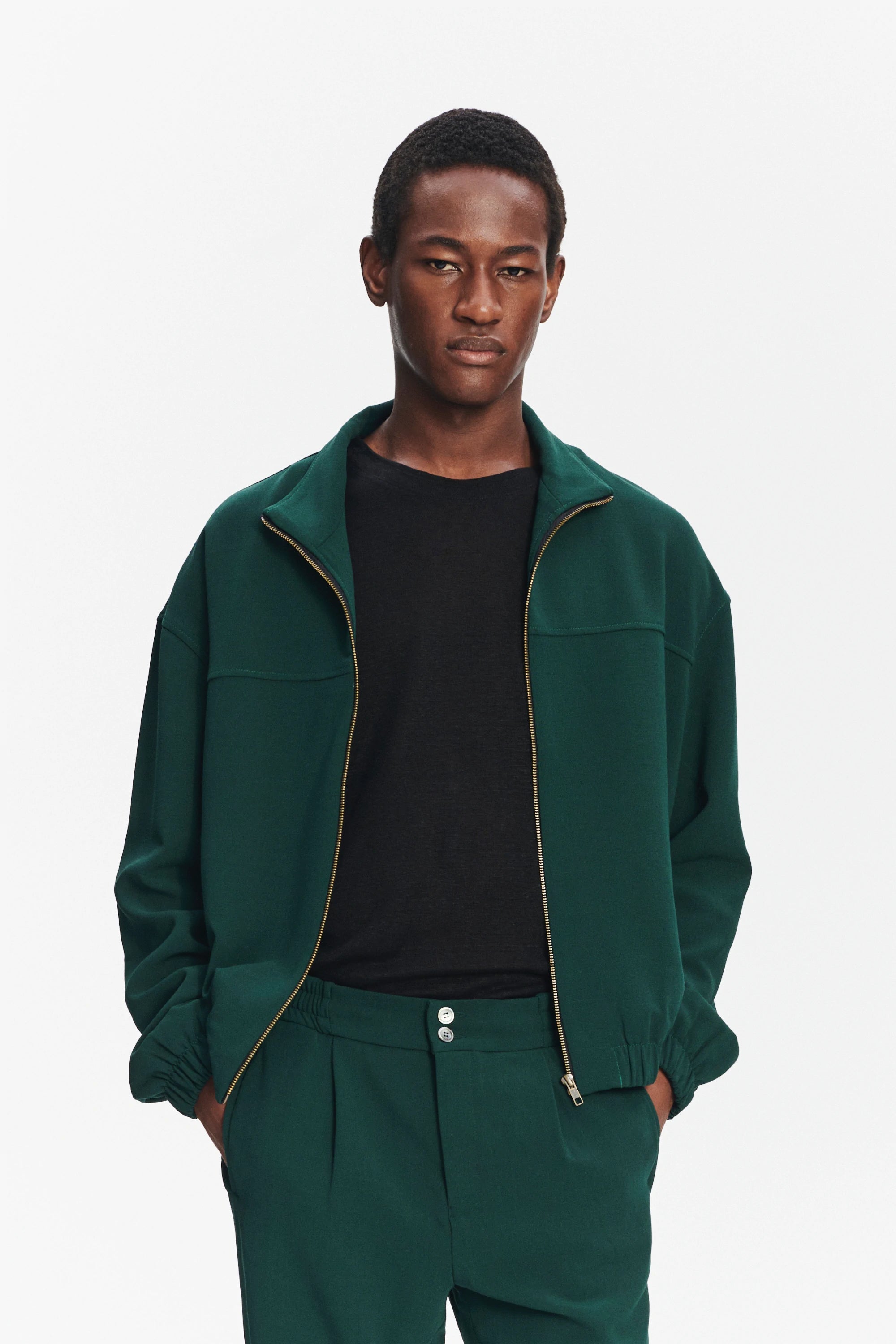 New Zipped Blouson Jacket in Green Finest Wool from Giuseppe Botto
