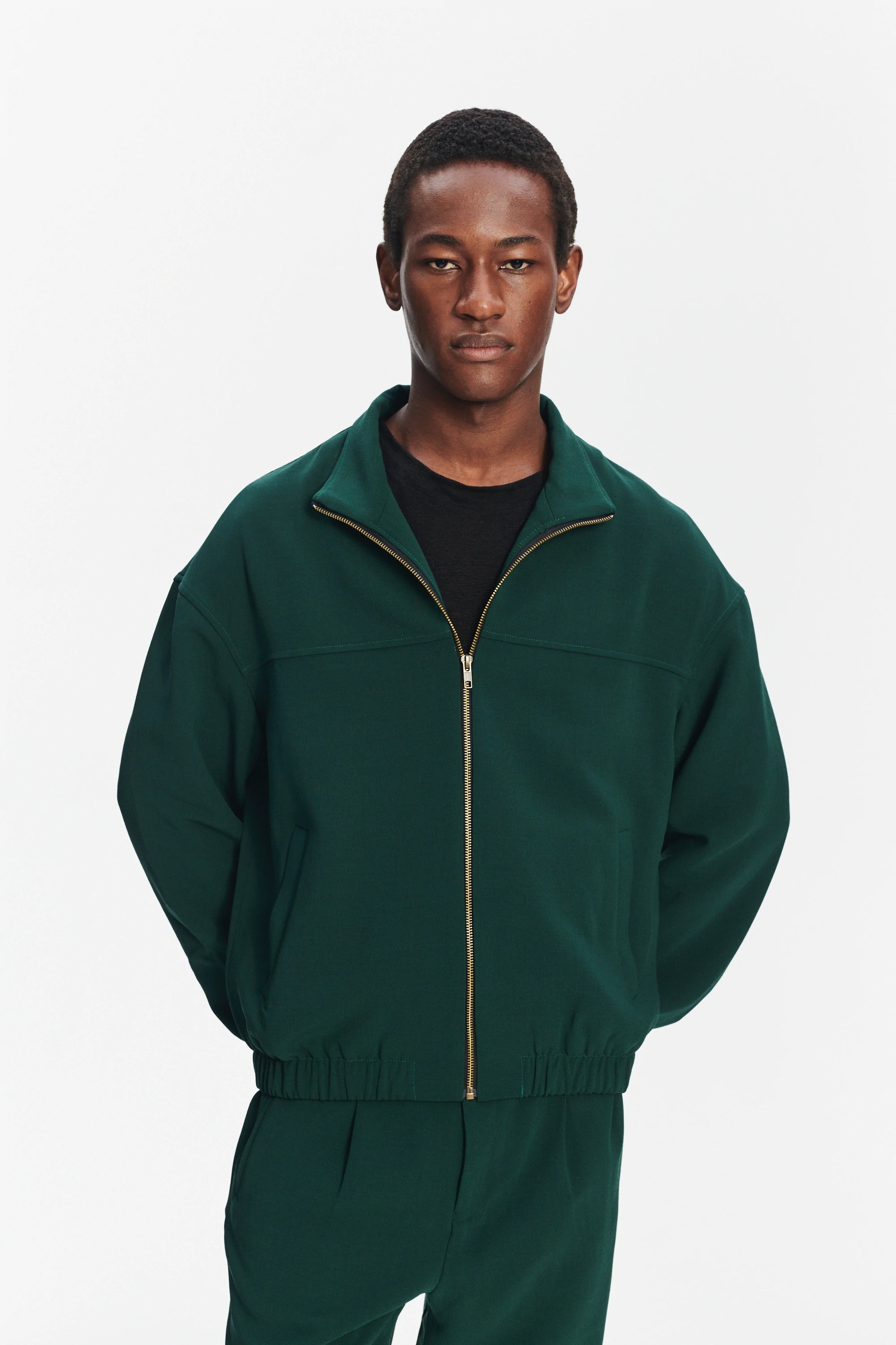 New Zipped Blouson Jacket in Green Finest Wool from Giuseppe Botto