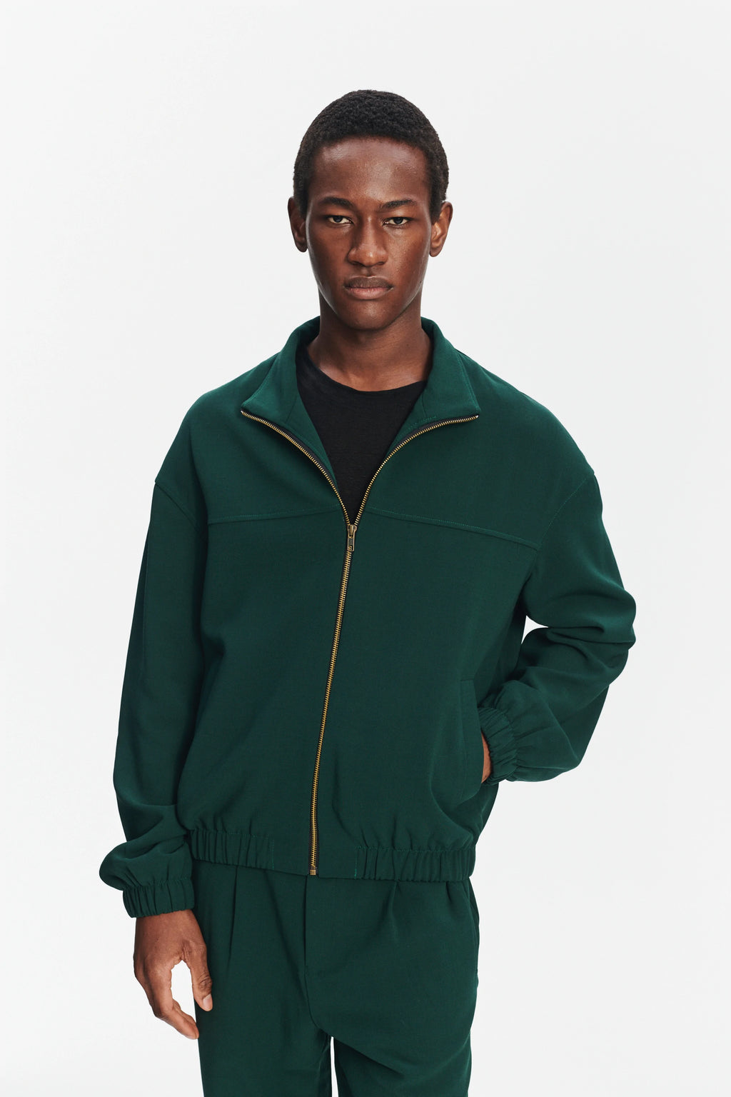 New Zipped Blouson Jacket in Green Finest Wool from Giuseppe Botto