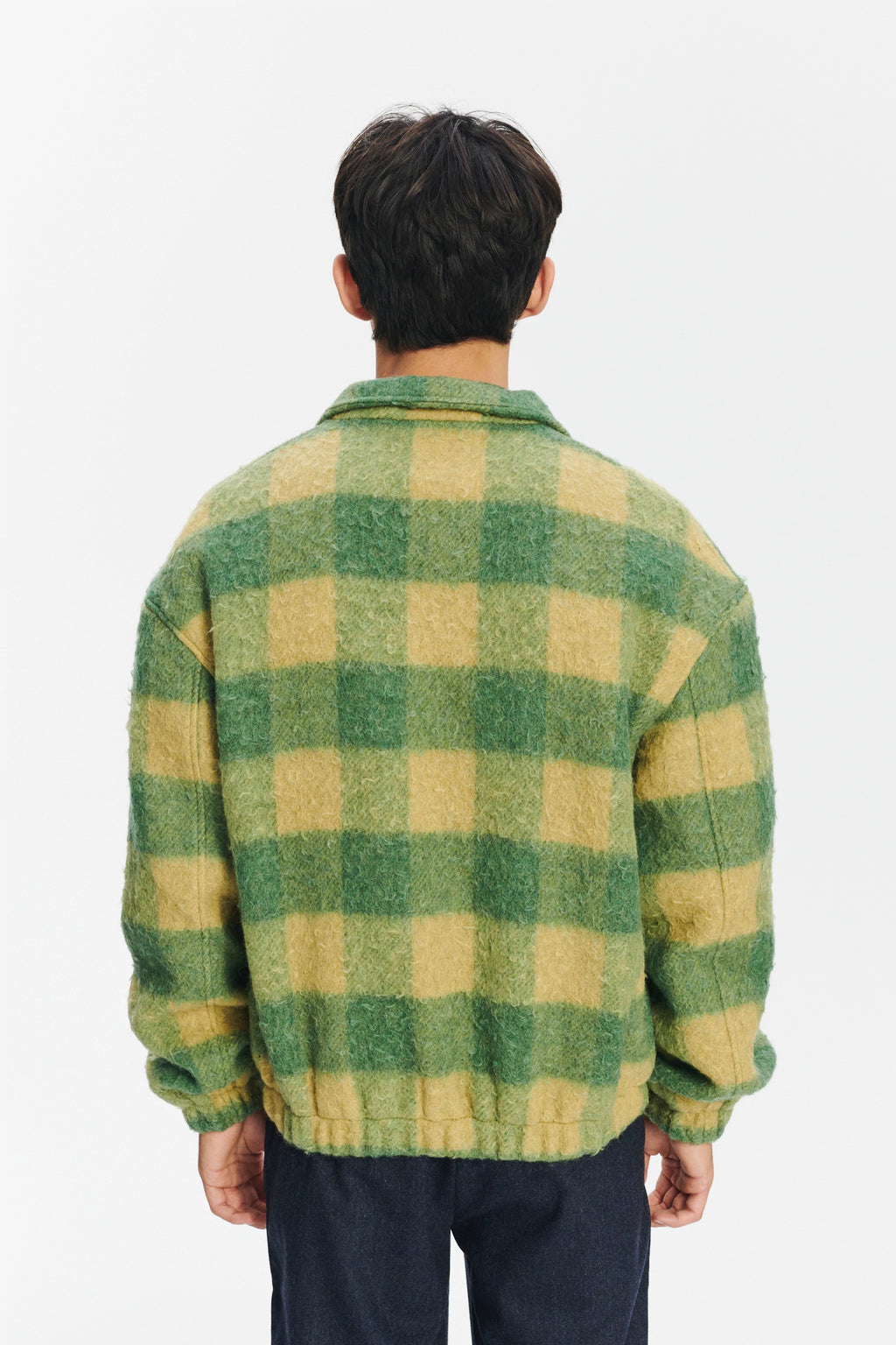 New Zipped Blouson Jacket in Green Chequered Italian Wool