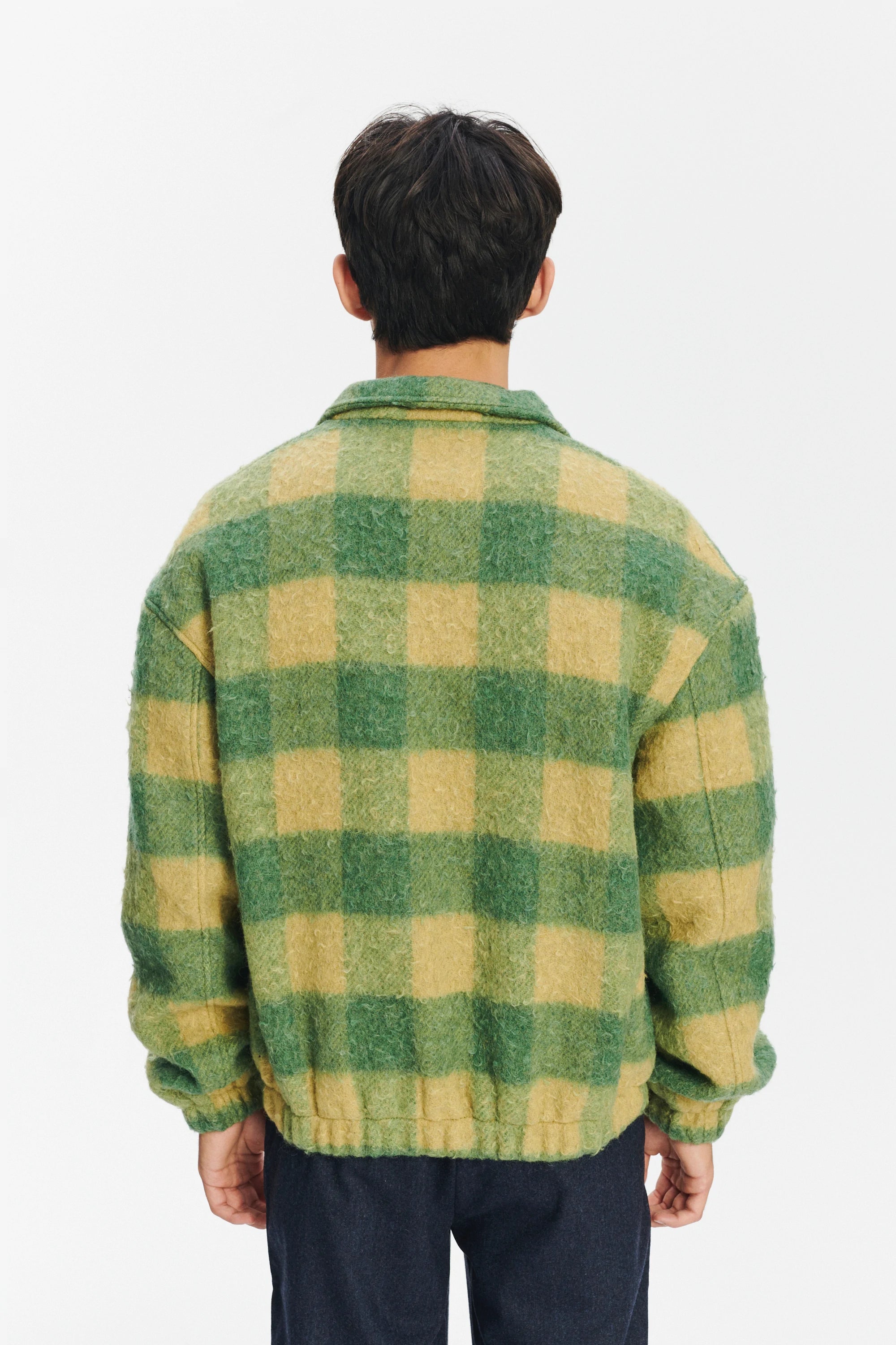 New Zipped Blouson Jacket in Green Chequered Italian Wool