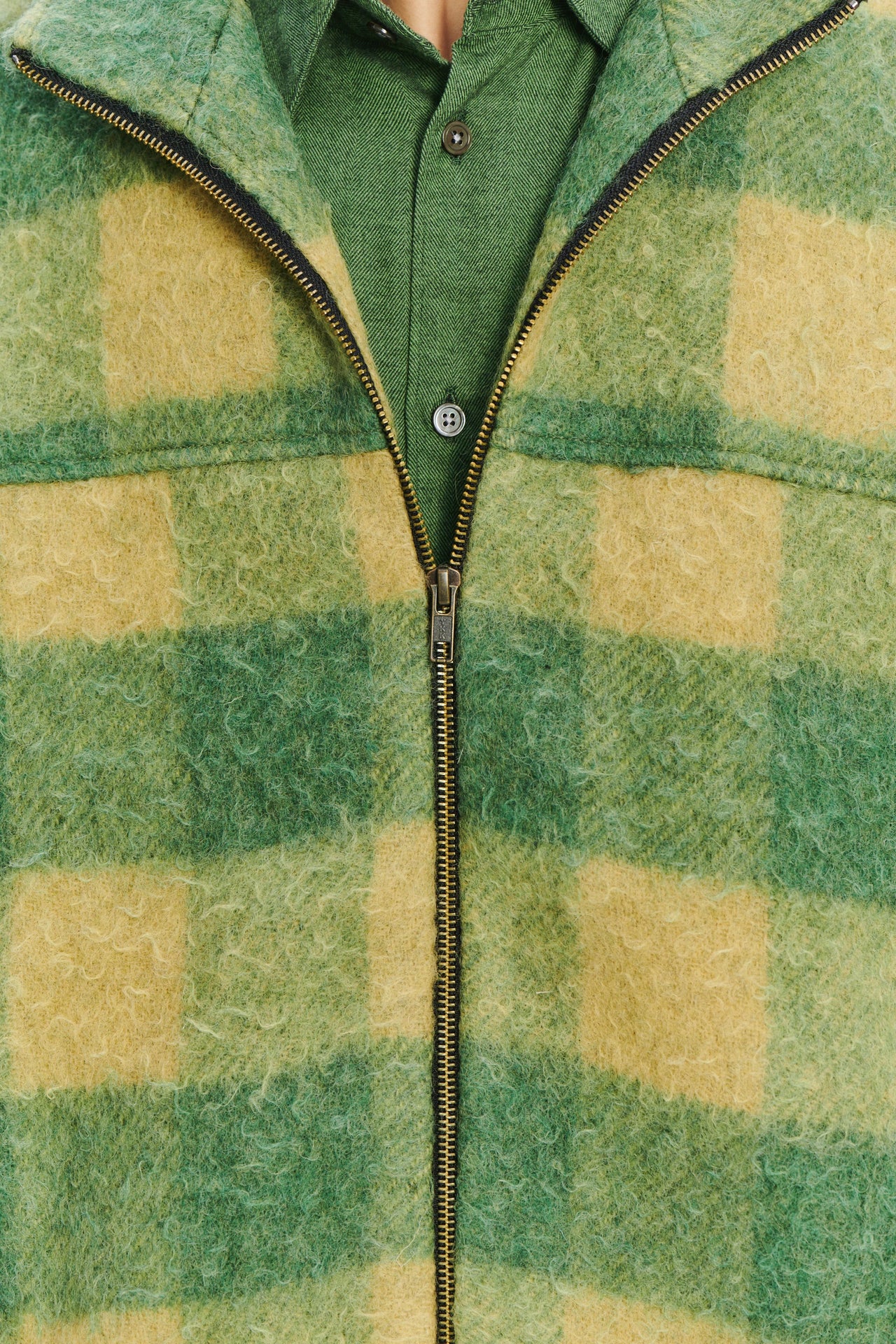 New Zipped Blouson Jacket in Green Chequered Italian Wool