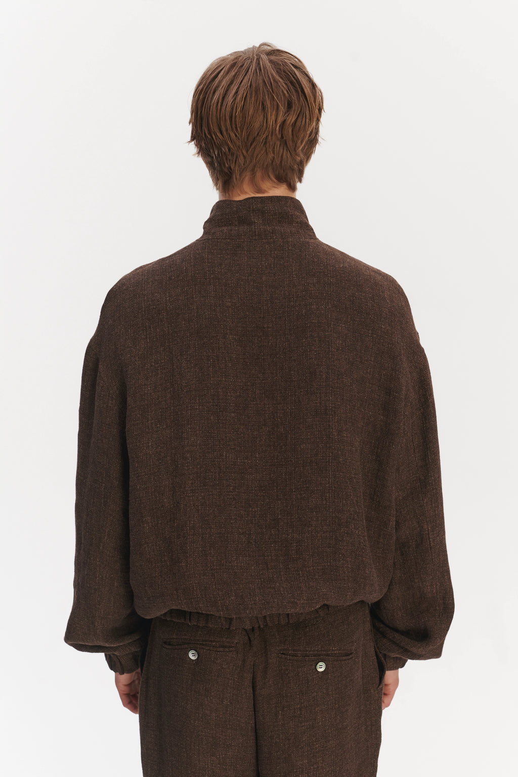 New Zipped Blouson Jacket in a Brown Italian Linen Crêpe