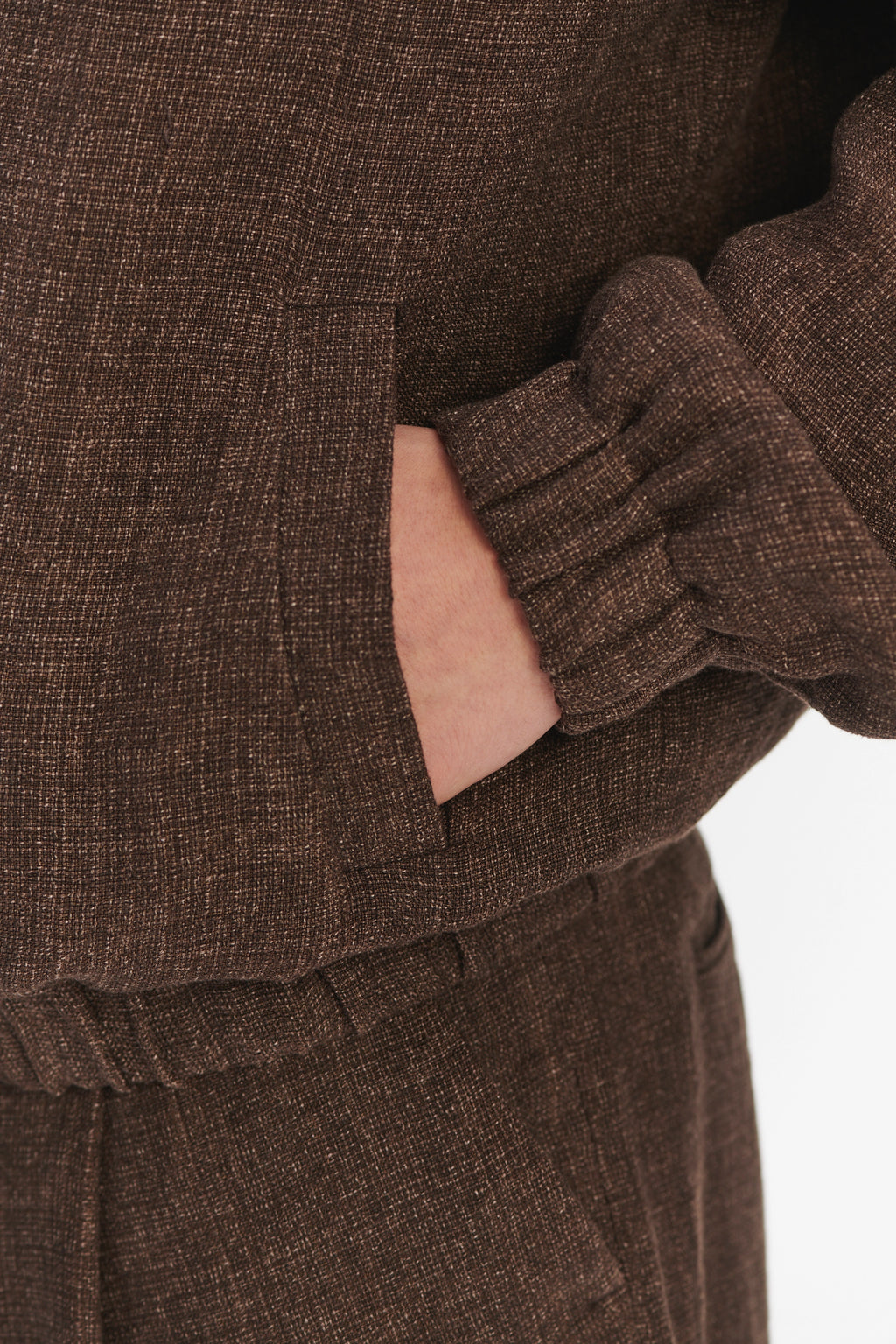 New Zipped Blouson Jacket in a Brown Italian Linen Crêpe