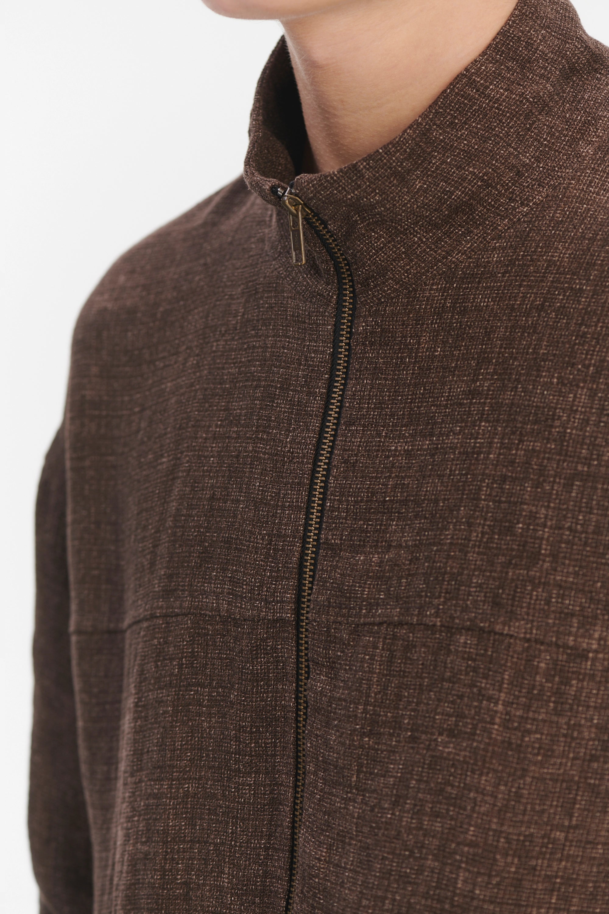 New Zipped Blouson Jacket in a Brown Italian Linen Crêpe