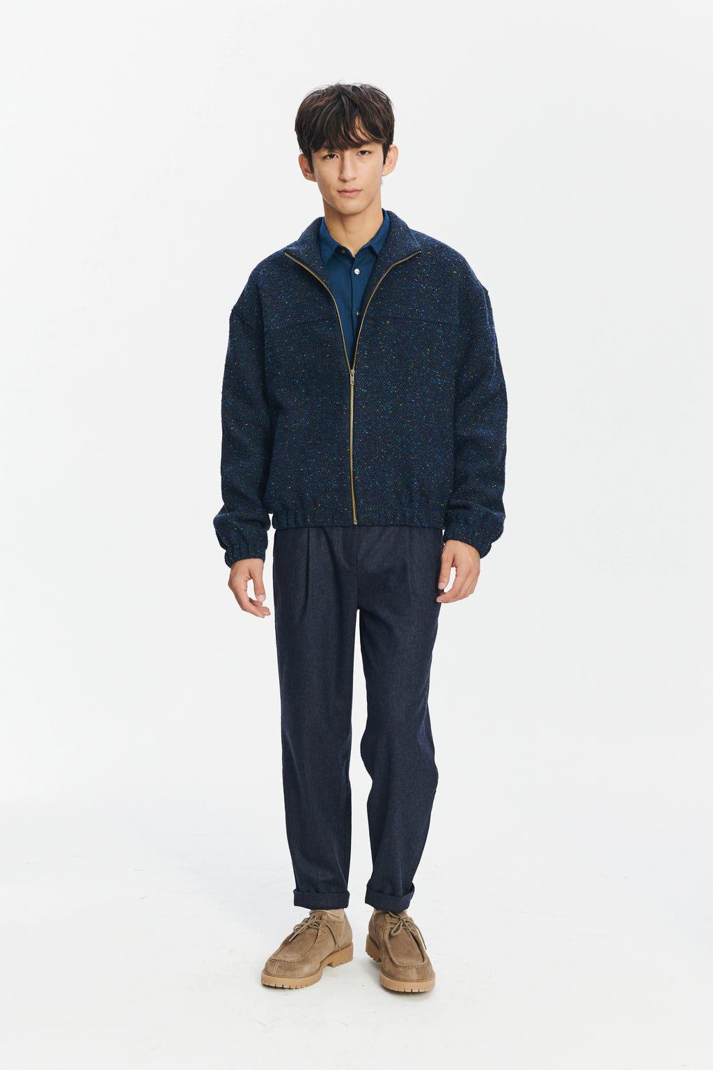 New Zipped Blouson Jacket in Navy Virgin Wool Blend