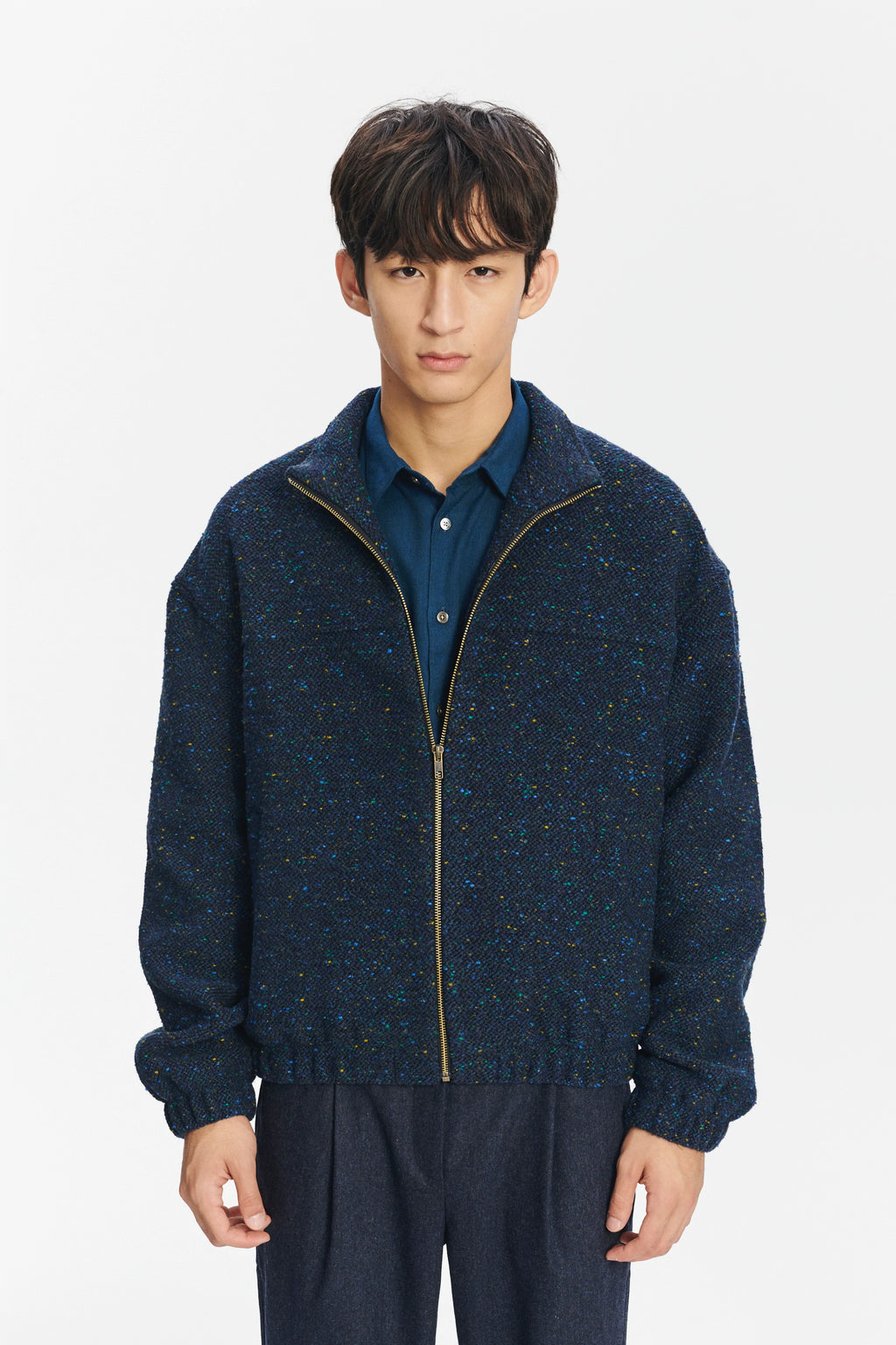 New Zipped Blouson Jacket in Navy Virgin Wool Blend