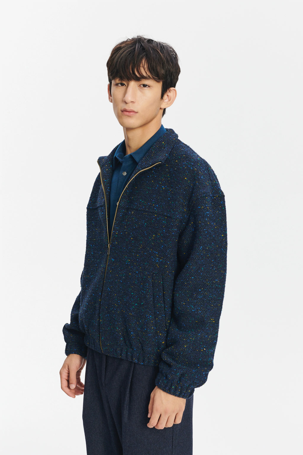 New Zipped Blouson Jacket in Navy Virgin Wool Blend
