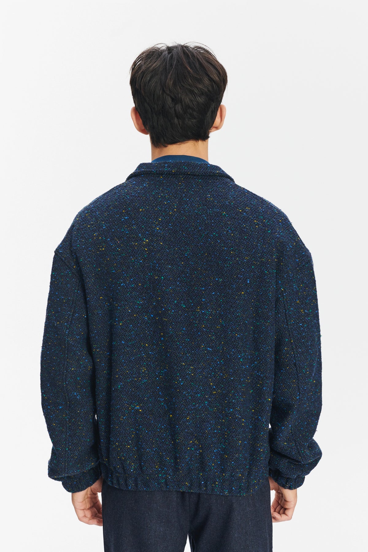 New Zipped Blouson Jacket in Navy Virgin Wool Blend