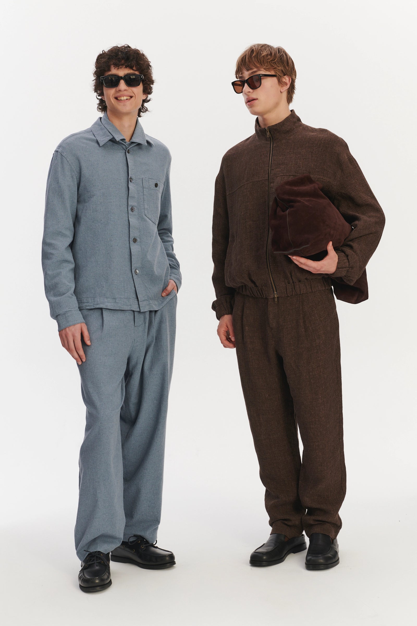 New Zipped Blouson Jacket in a Brown Italian Linen Crêpe