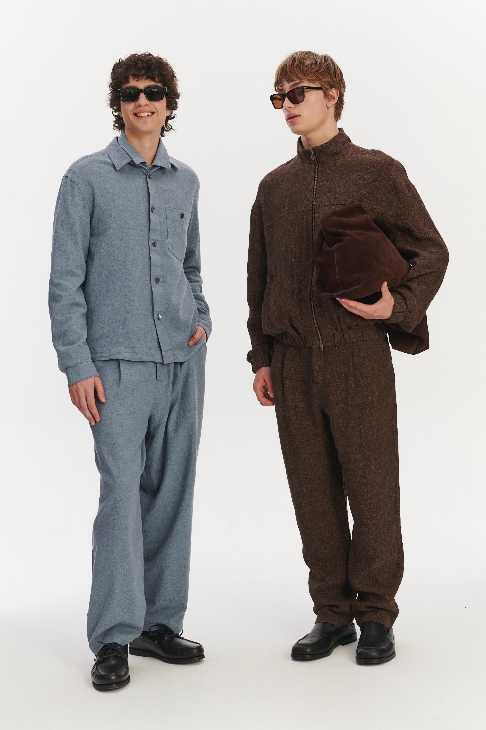 New Zipped Blouson Jacket in a Brown Italian Linen Crêpe