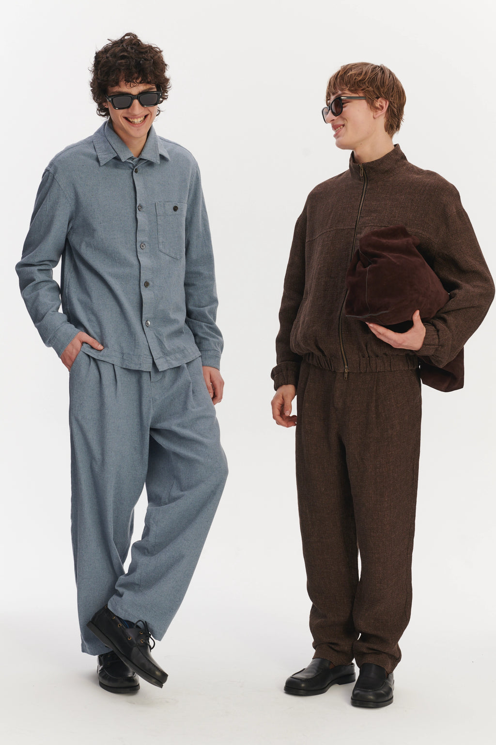 New Zipped Blouson Jacket in a Brown Italian Linen Crêpe