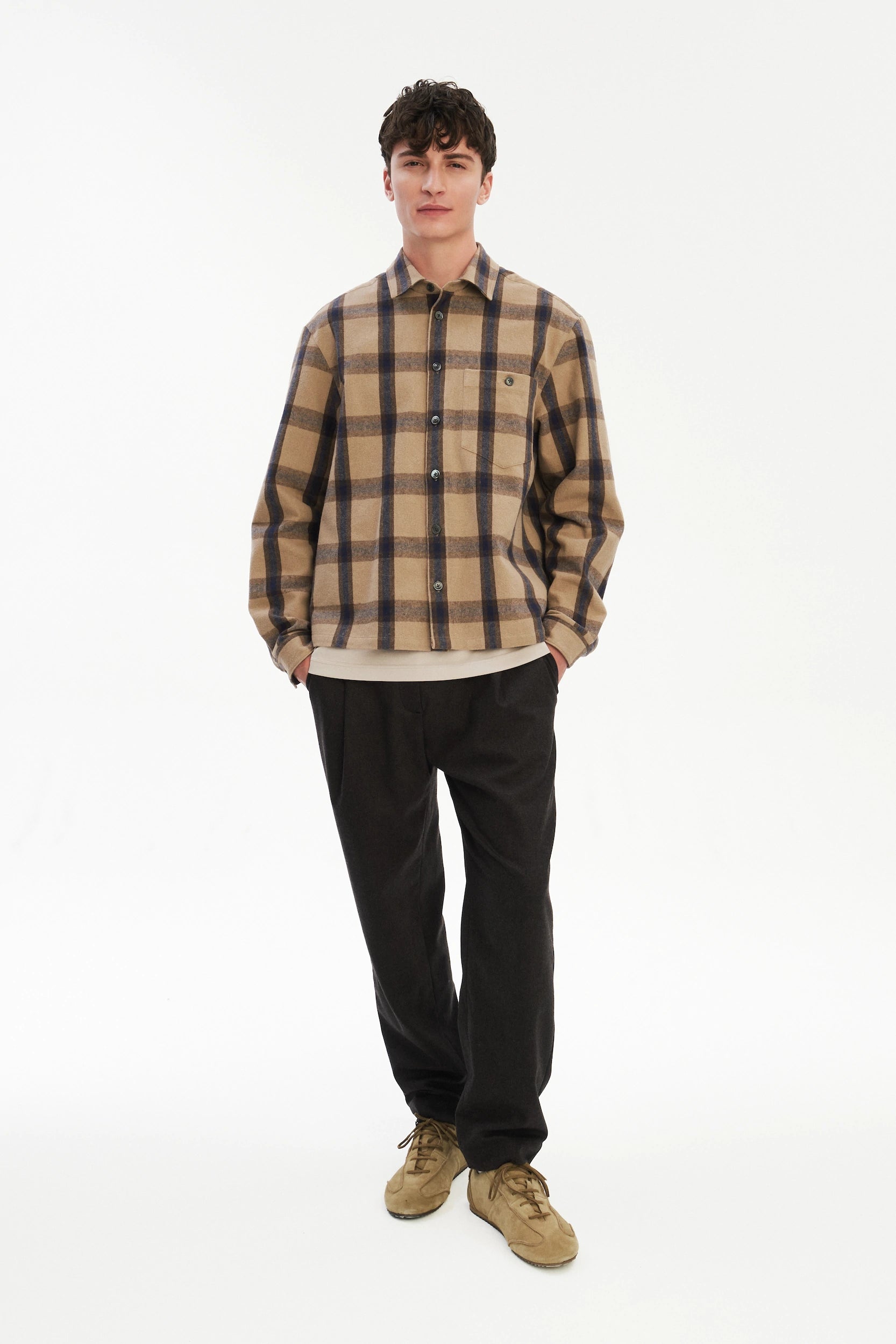 Overshirt in the Finest Italian Recycled Cotton, crafted in a timeless checked design