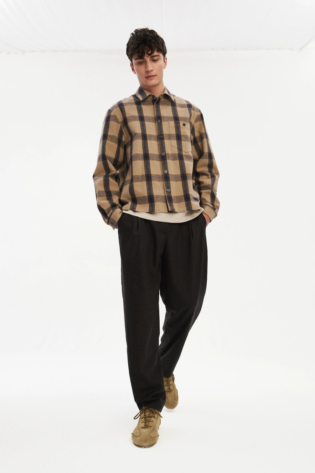 Overshirt in the Finest Italian Recycled Cotton, crafted in a timeless checked design