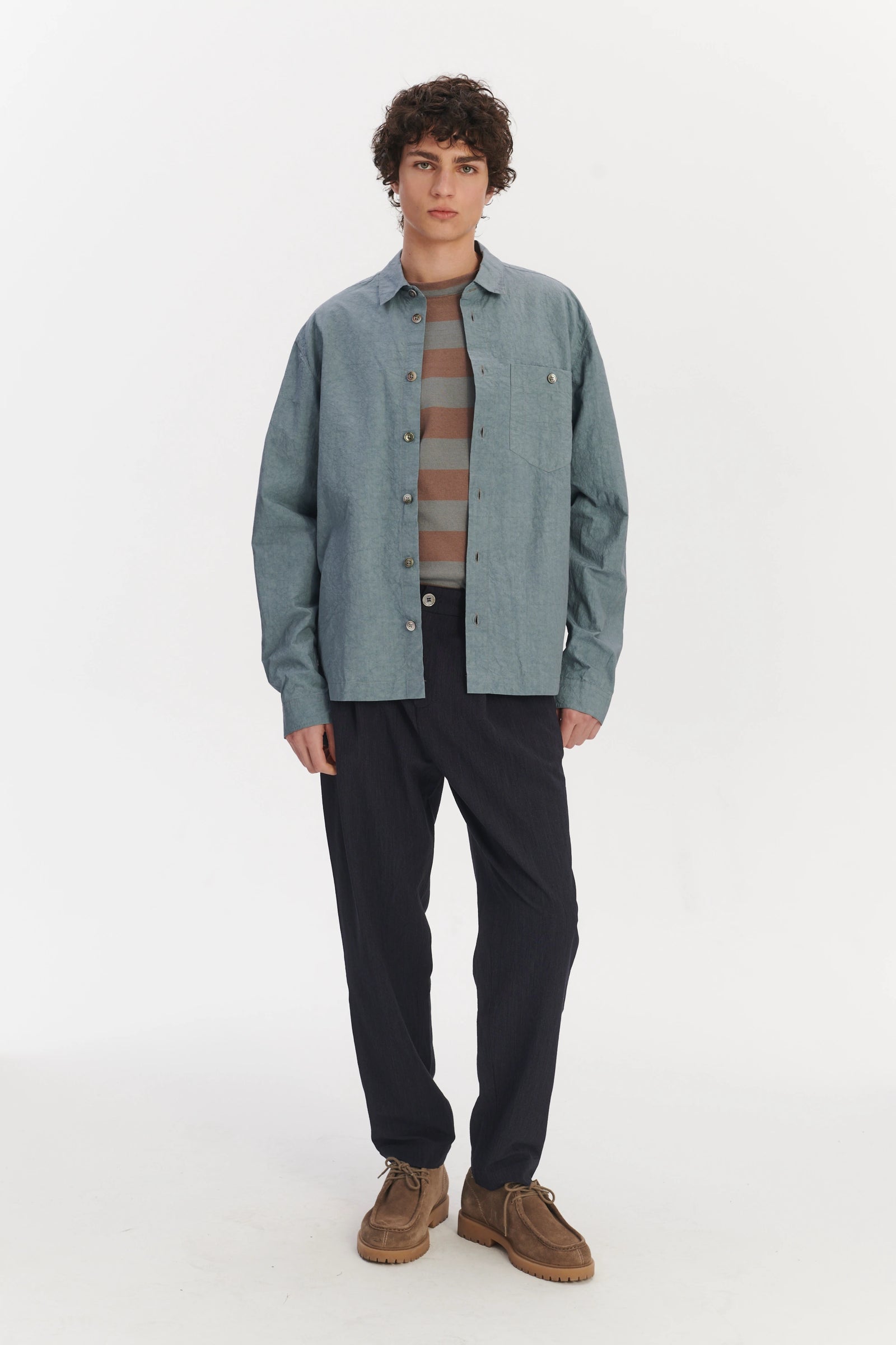 Architects Overshirt in a Pale Sky Blue Dry Japanese Cotton and Linen