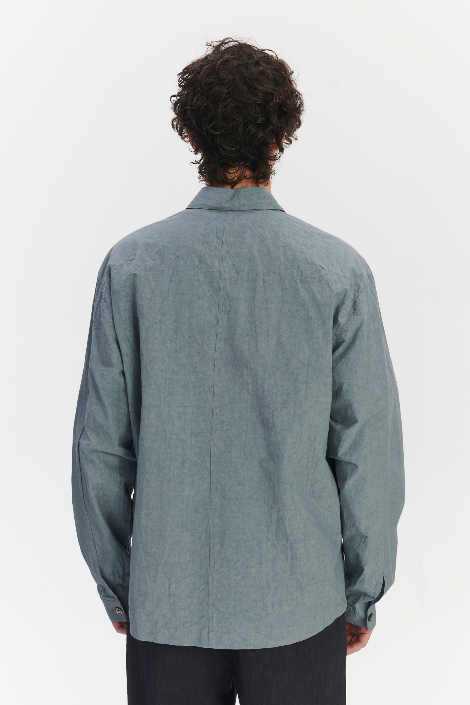 Architects Overshirt in a Pale Sky Blue Dry Japanese Cotton and Linen