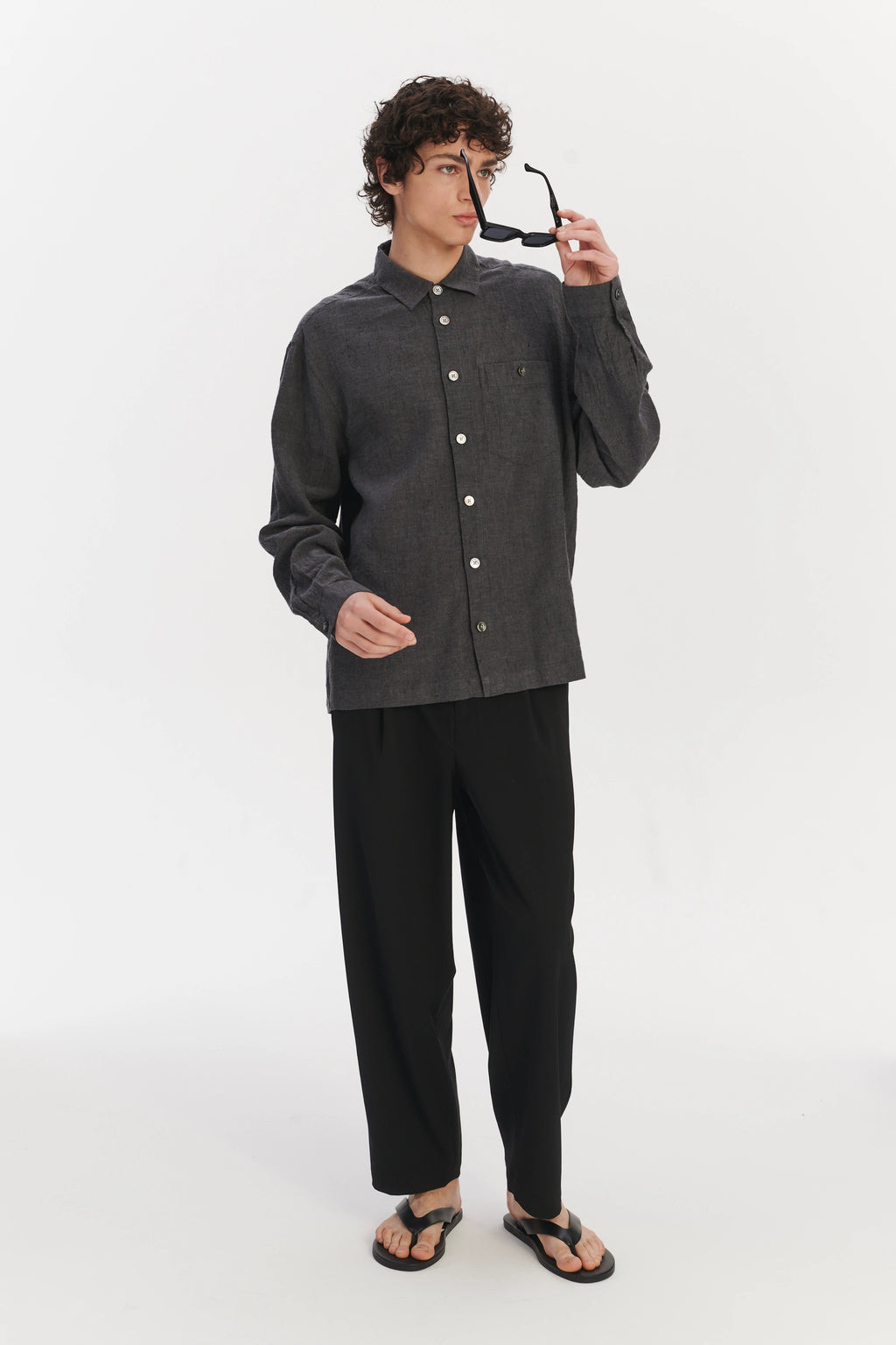 Architects Overshirt in a Charcoal Grey Mix of Japanese Linen and Cotton