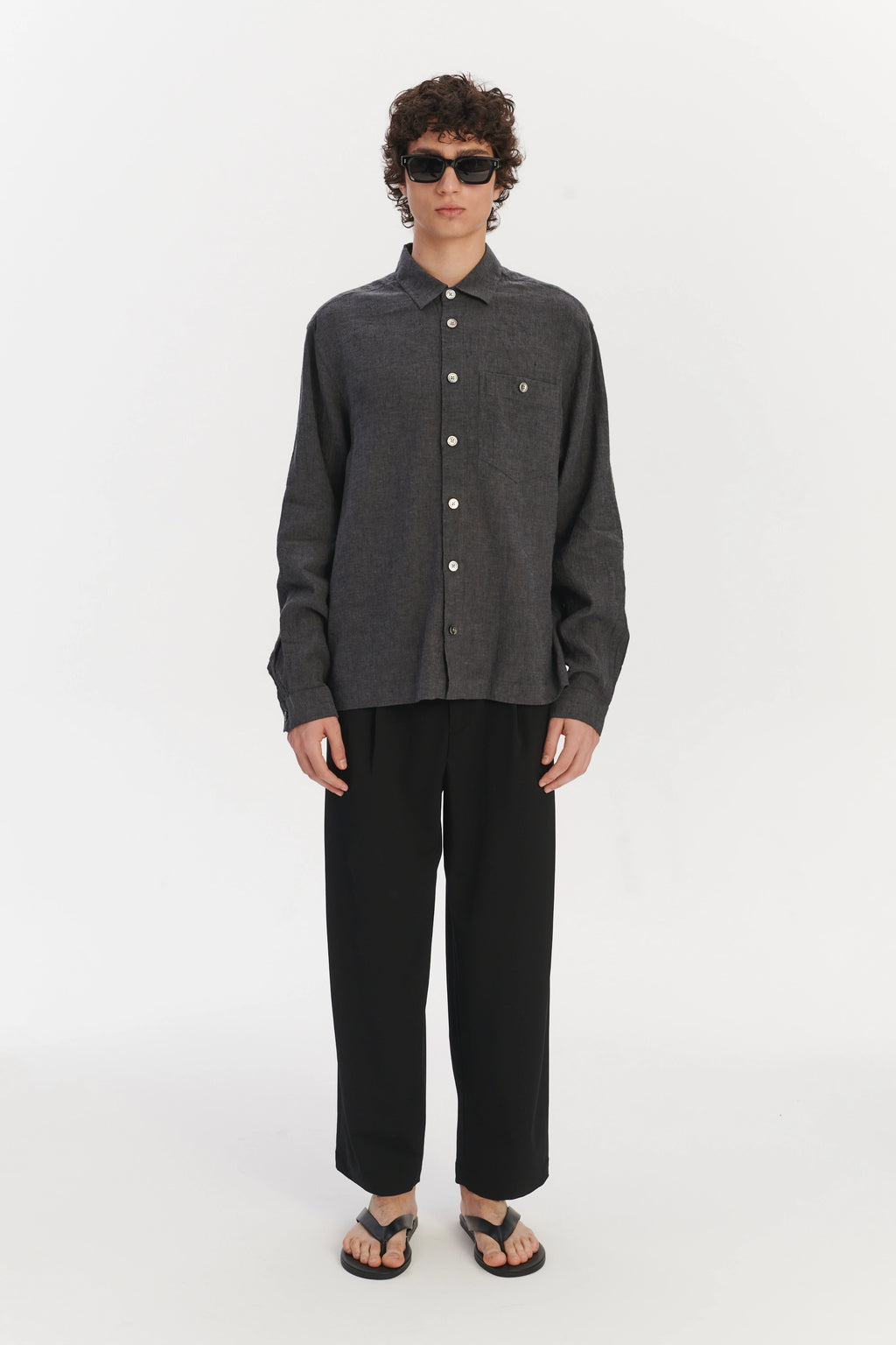 Architects Overshirt in a Charcoal Grey Mix of Japanese Linen and Cotton