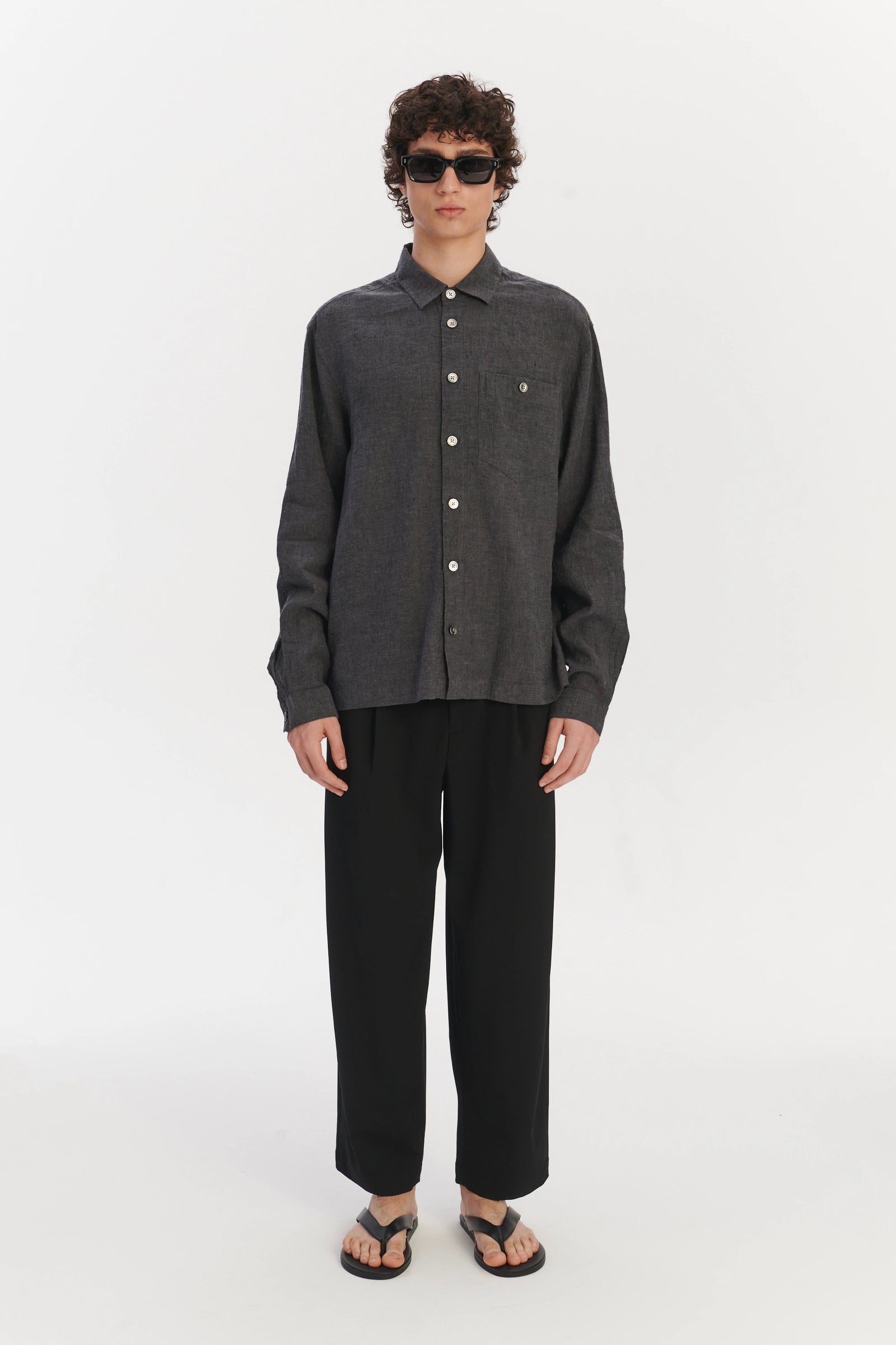 Architects Overshirt in a Charcoal Grey Mix of Japanese Linen and Cotton