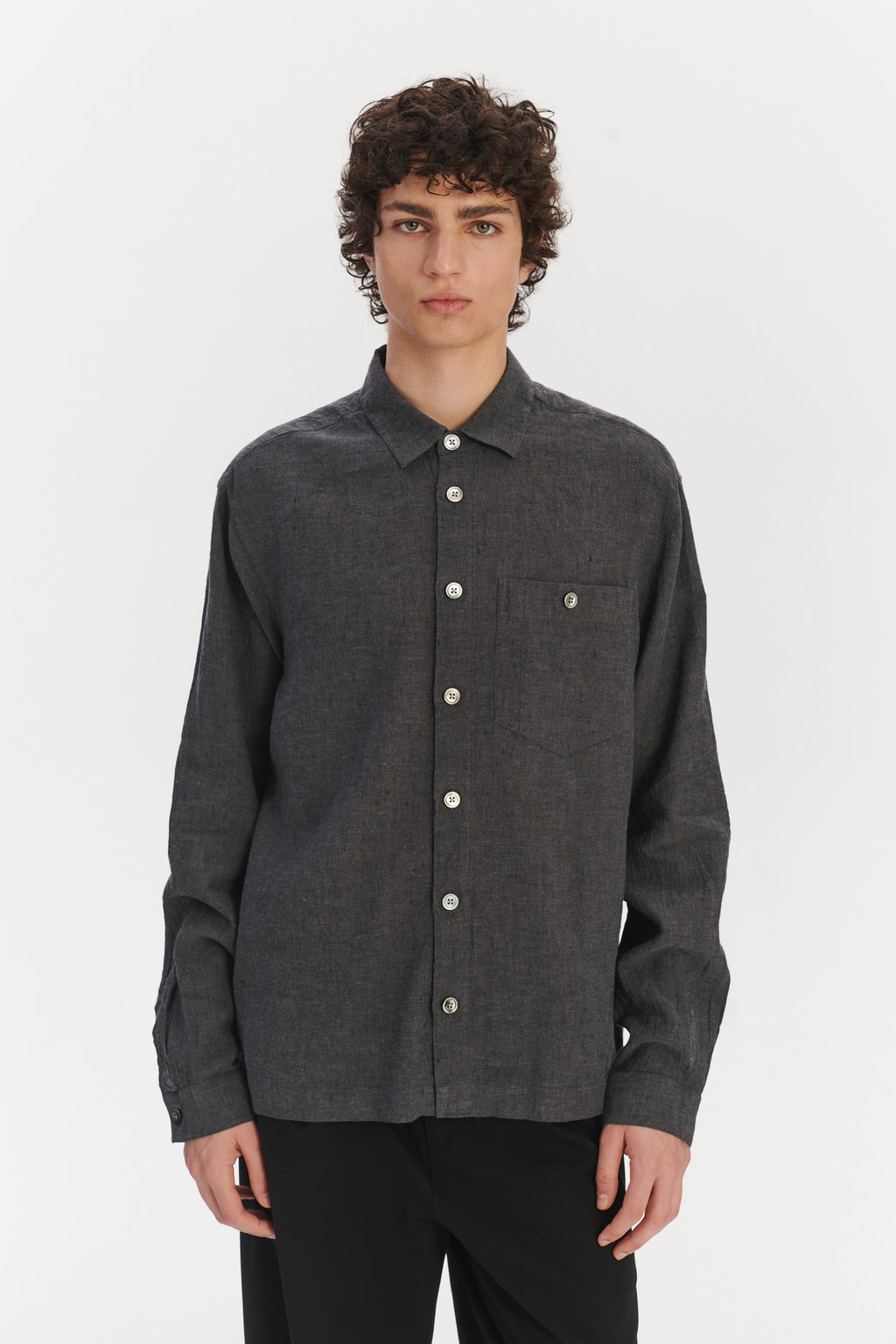 Architects Overshirt in a Charcoal Grey Mix of Japanese Linen and Cotton