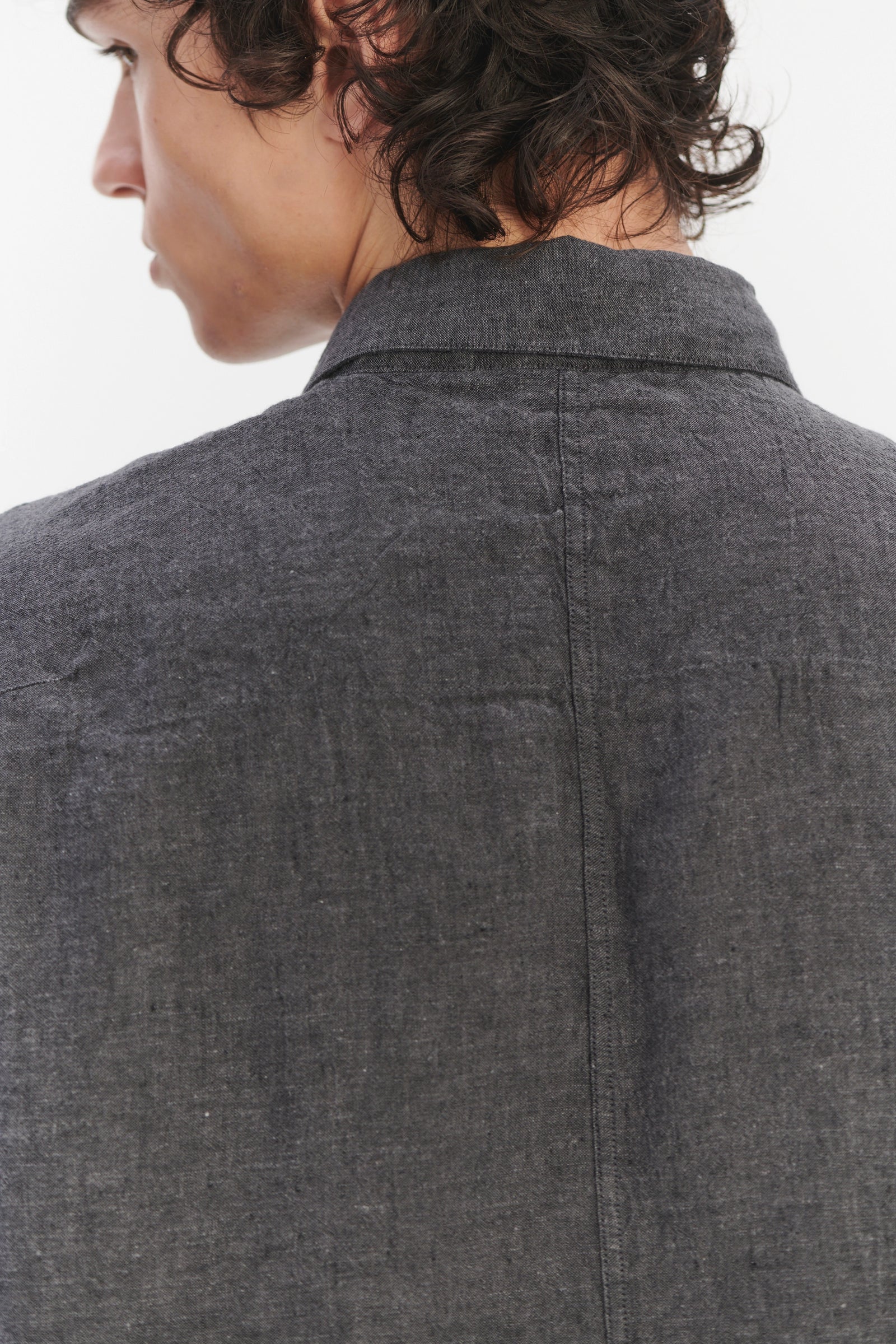 Architects Overshirt in a Charcoal Grey Mix of Japanese Linen and Cotton