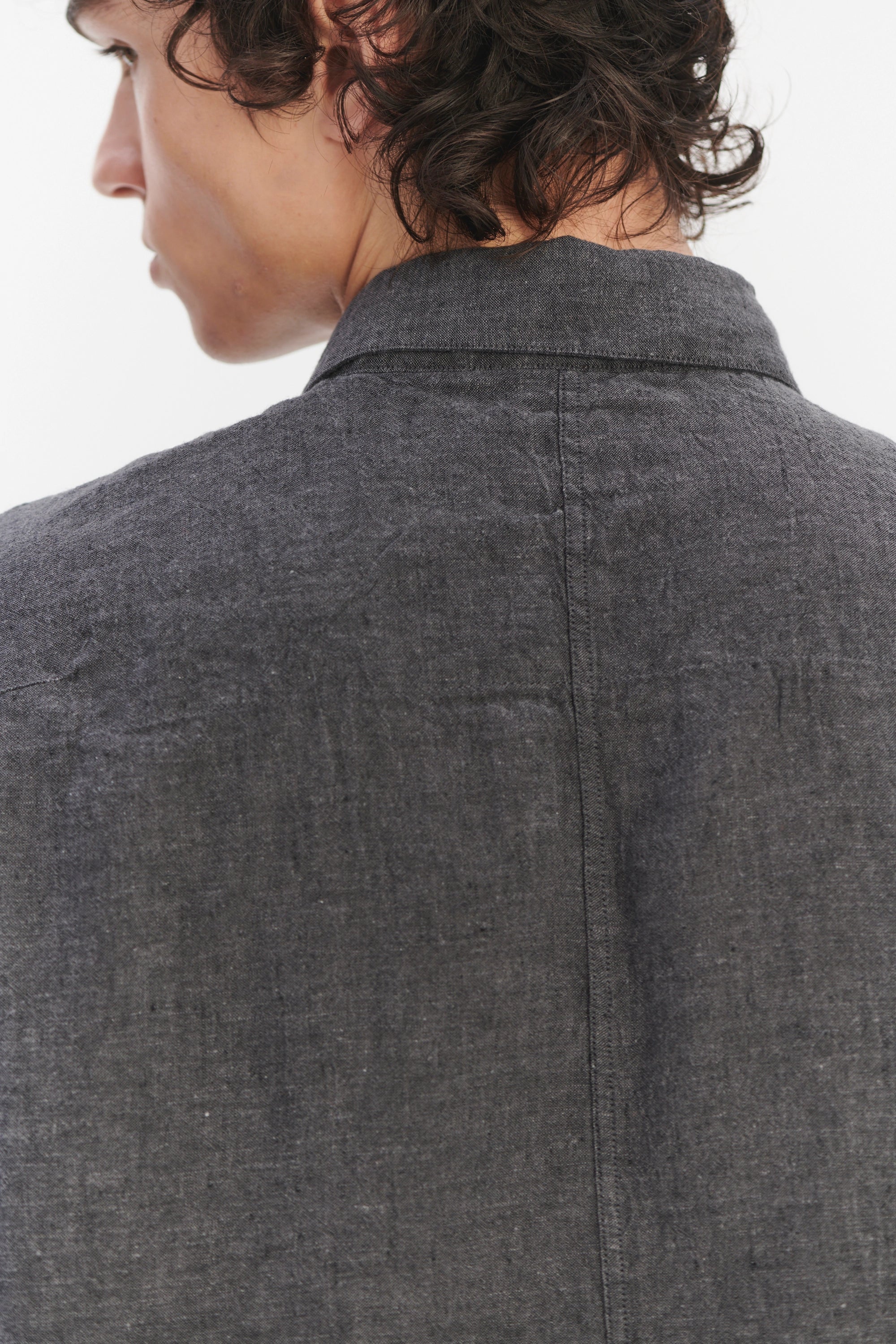 Architects Overshirt in a Charcoal Grey Mix of Japanese Linen and Cotton