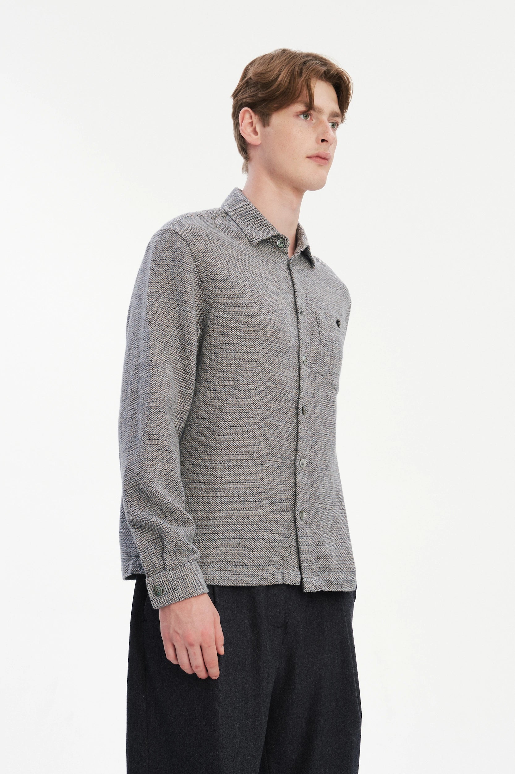 Architect's Shirt in Stone Blue Blend of Cotton and Hemp