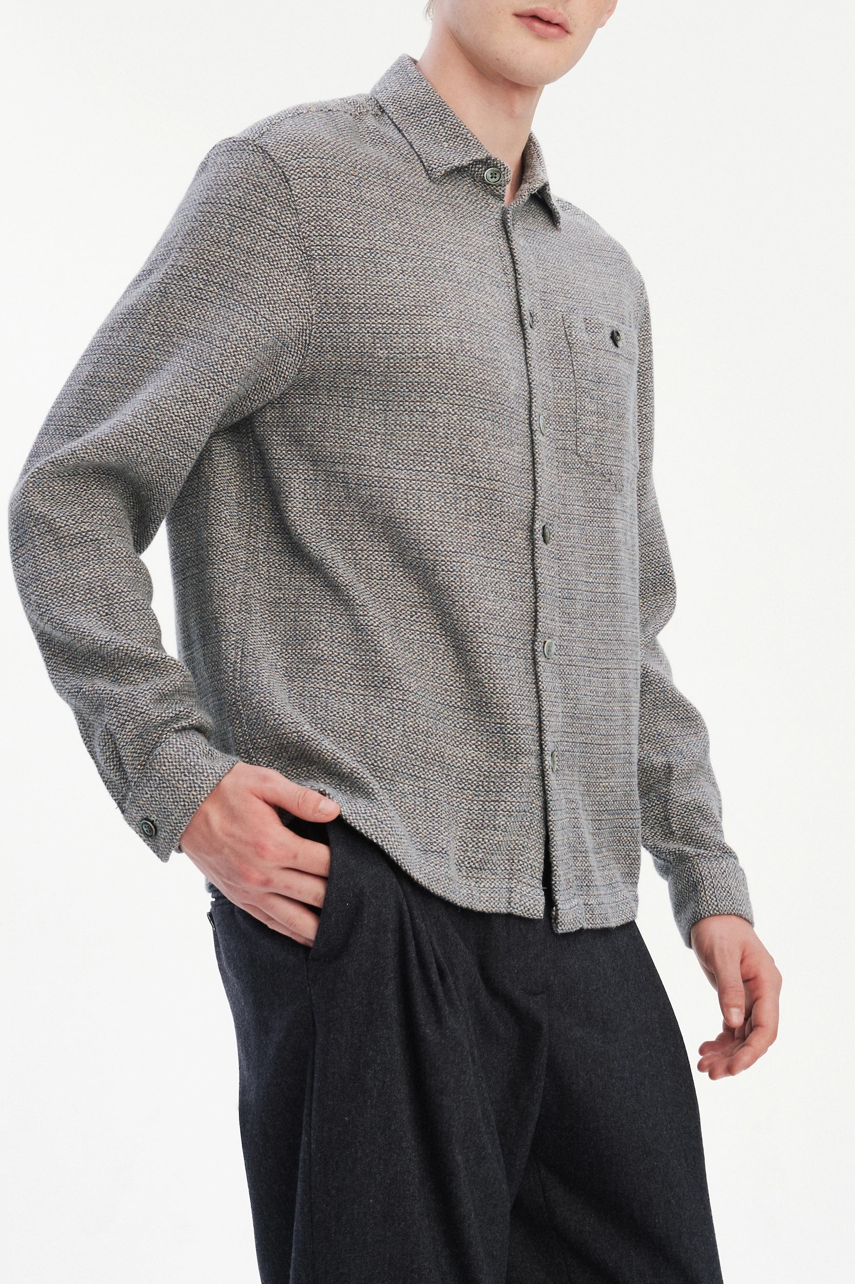 Architect's Shirt in Stone Blue Blend of Cotton and Hemp