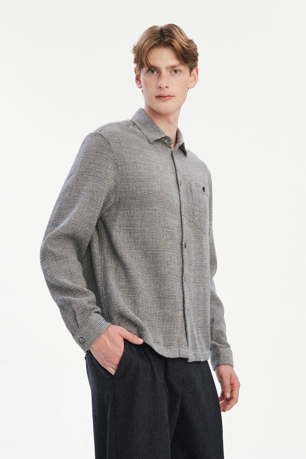 Architect's Shirt in Stone Blue Blend of Cotton and Hemp