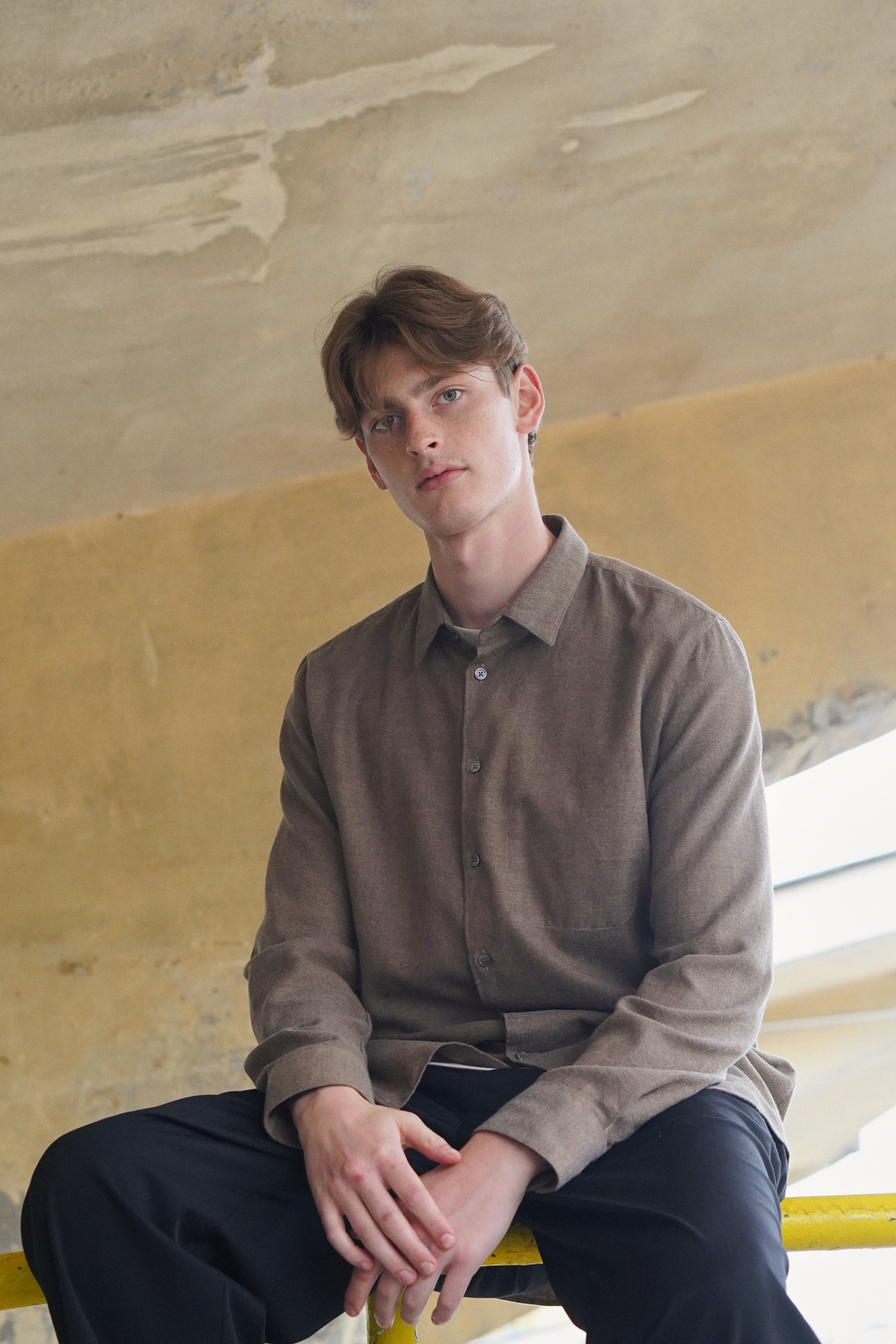 Architect's Shirt in Rusty Brown Blend of Cotton and Hemp - Photoshoot Sample