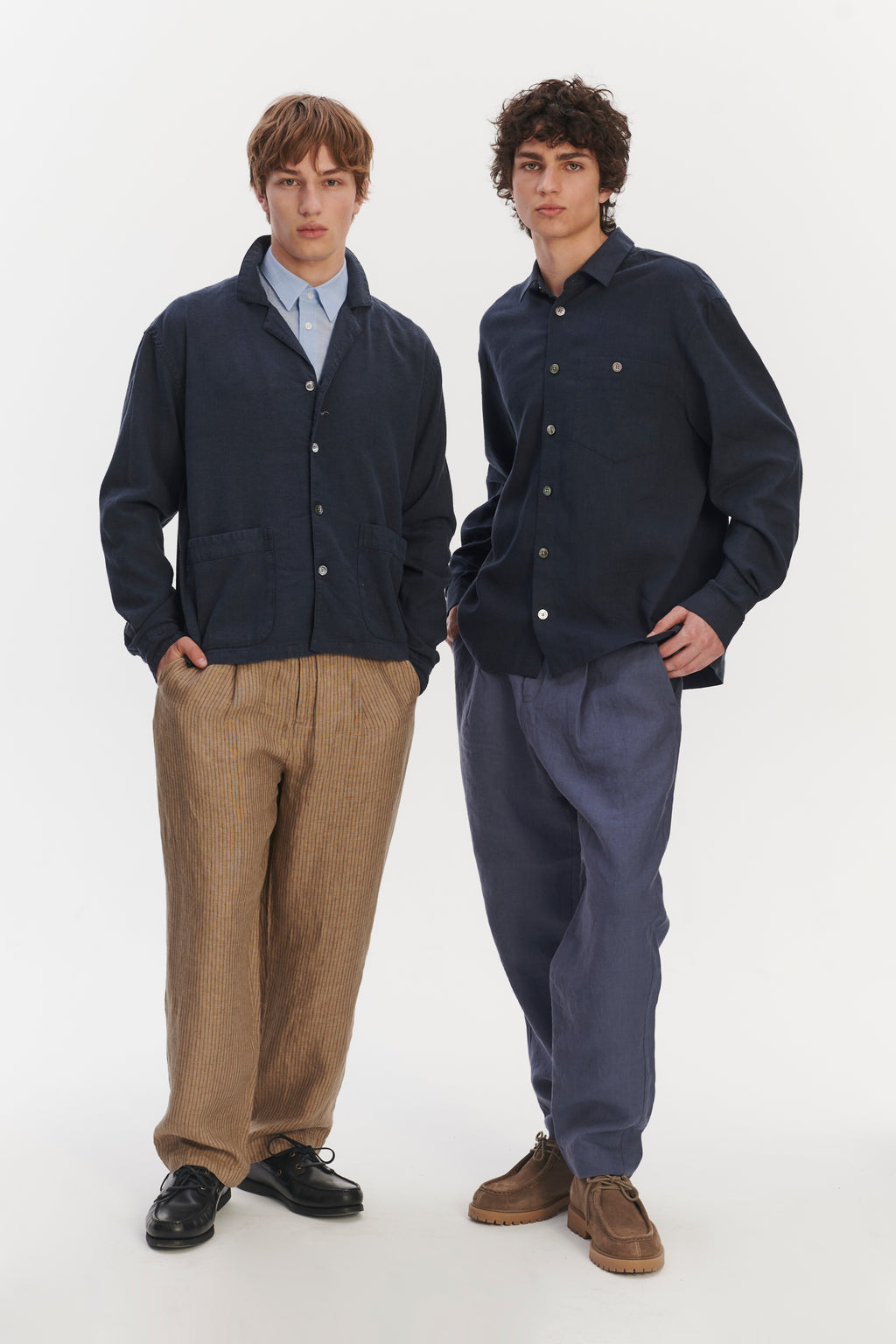 Architects Overshirt in a Navy Blue Mix of Japanese Linen and Silk